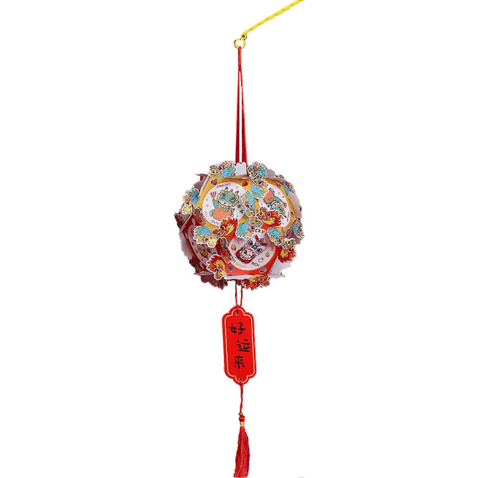 DIY Spring Festival Traditional Lantern Kit with Handle Tassel Design Bright Color Exquisite Pattern Handmade Lantern Pendant QingHai