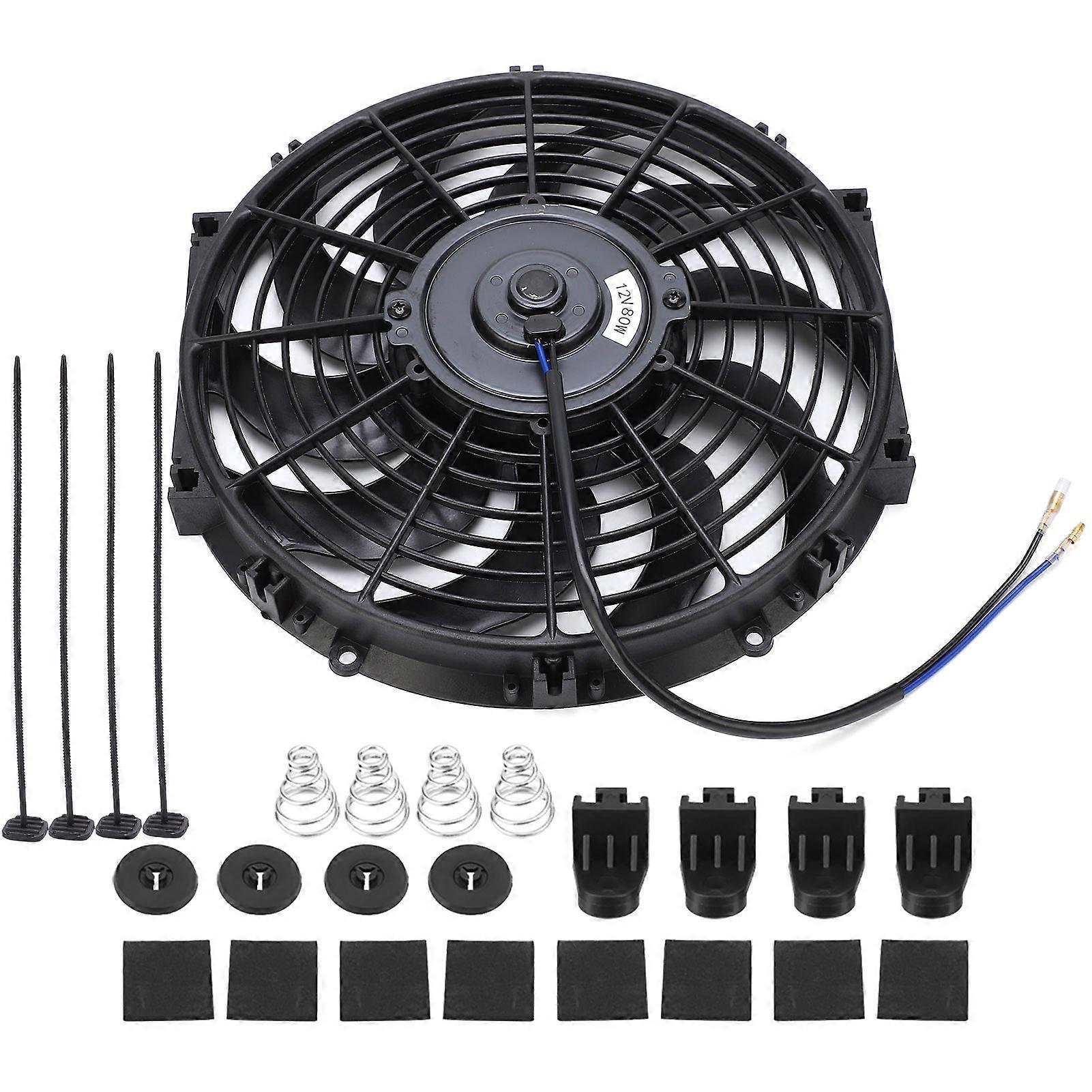 Ventilador de refrigeração elétrico para motor de carro universal de 12 polegadas, fino, push-pull, 12 V, com kit de montagem