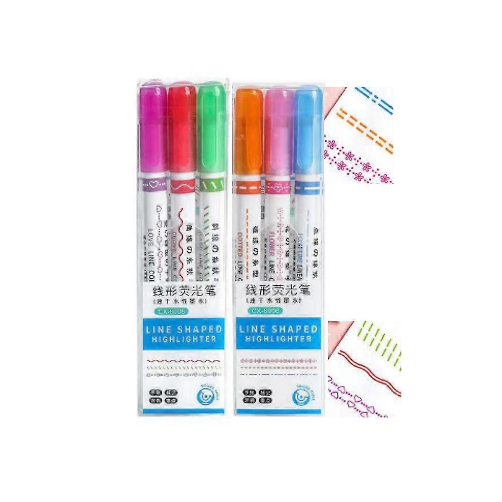 6pcs Magic Border Pen, Border Design Pens, Curve Highlighter Pens Set, For Drawing