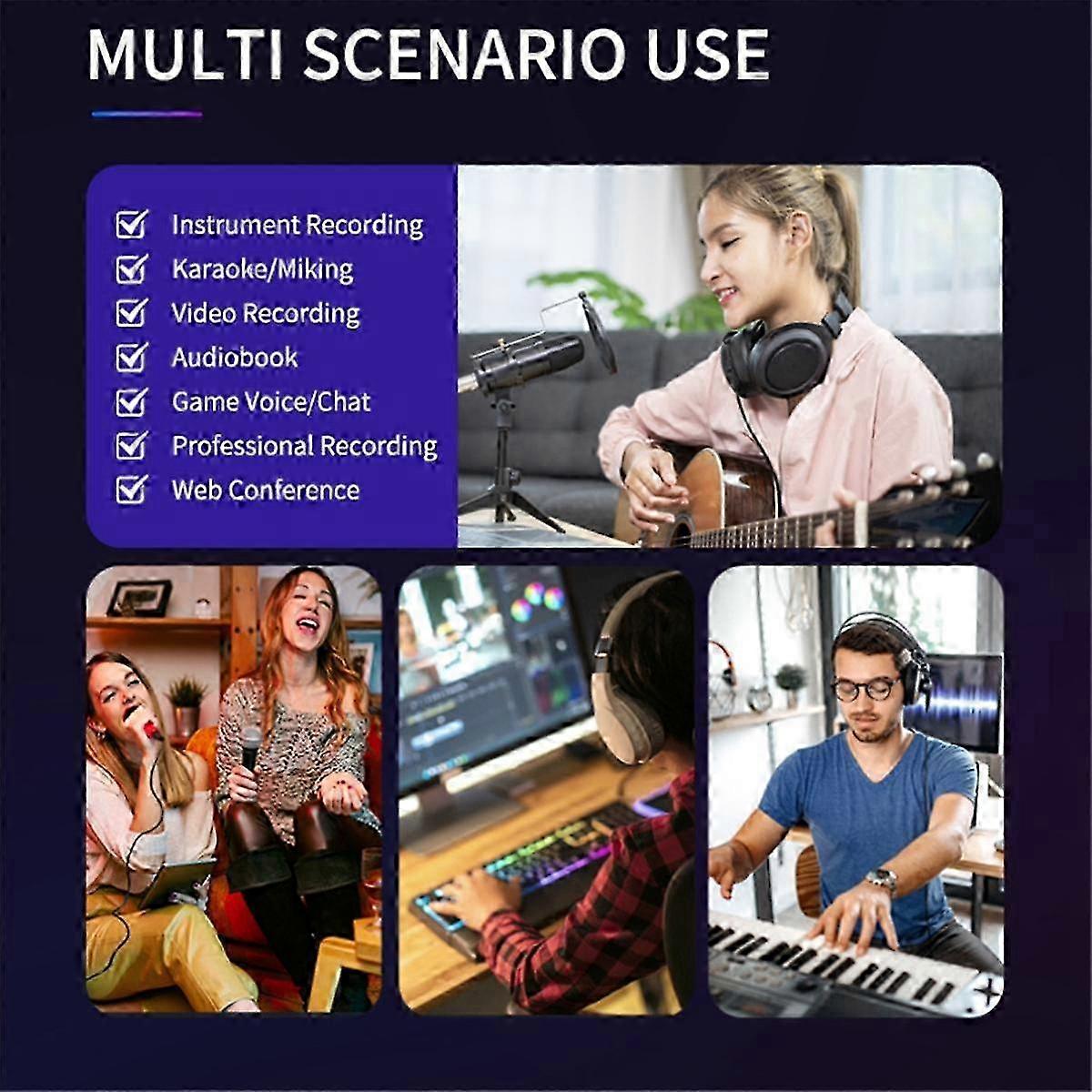 Professional 36bit 384khz Audio Interface 2 In 2 Out Usb Sound Card Recording For Music Studio Microphone Dj Mixer