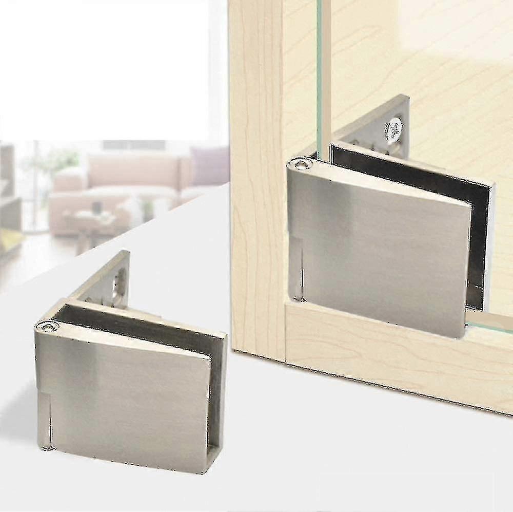 1 Pair / Frameless Glass Door Hinge Wine Cabinet Showcase Side Mounted Glass Door Hinge Integrated Brushed Nickel