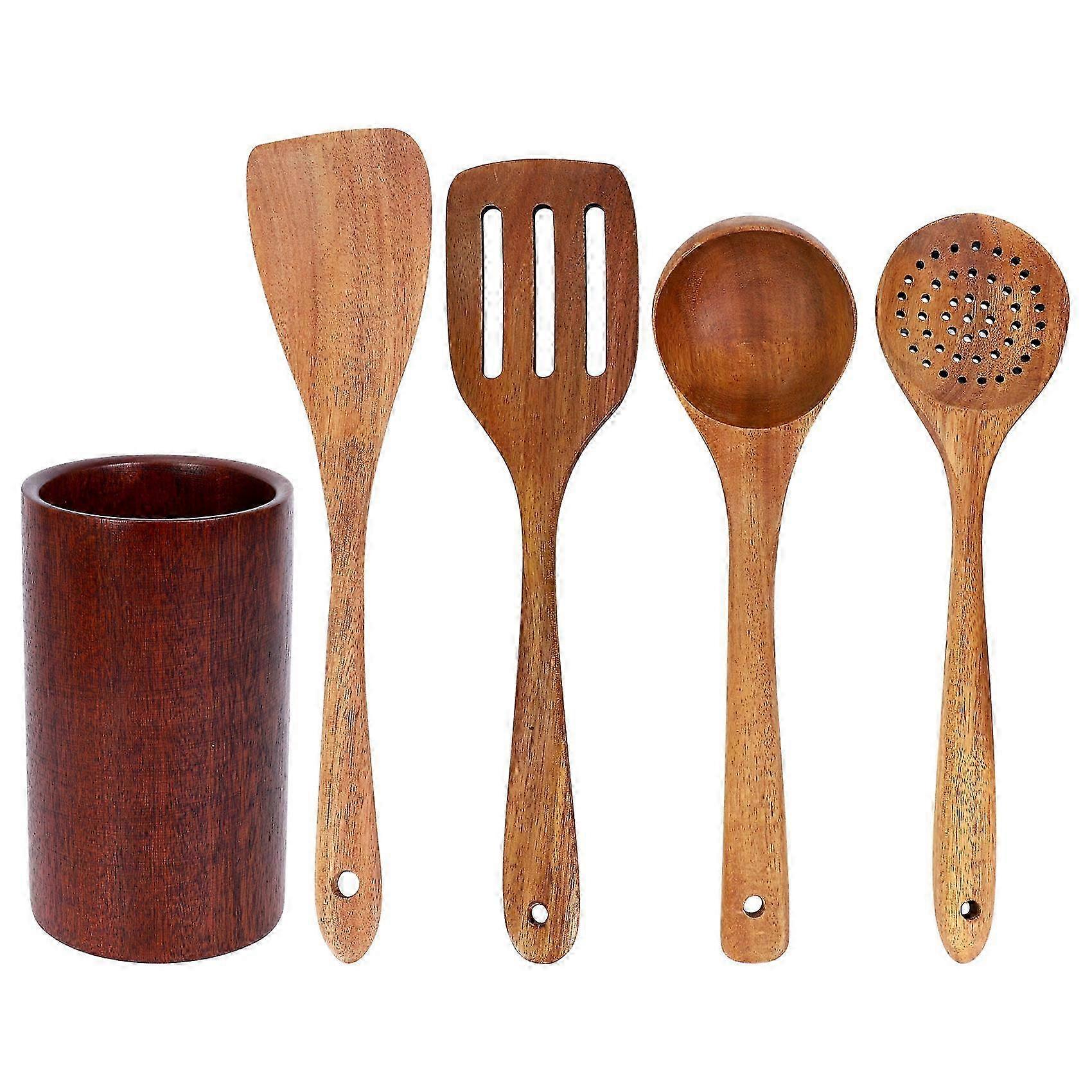 Wooden Tableware,teak Kitchen Cooking Tableware Set With Stand, Suitable For Non-stick Cookware,woo