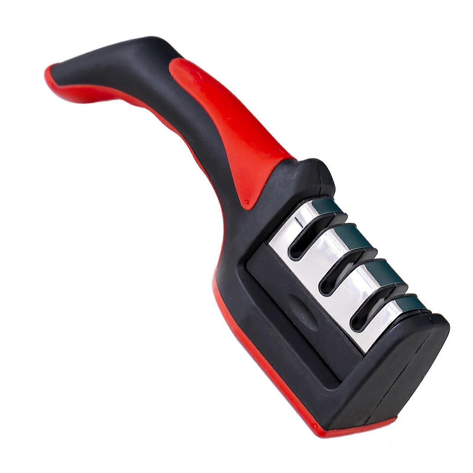 Handheld Knife Sharpening Tool 3 Segments Red and Black Multipurpose Knife Sharpener for Kitchen