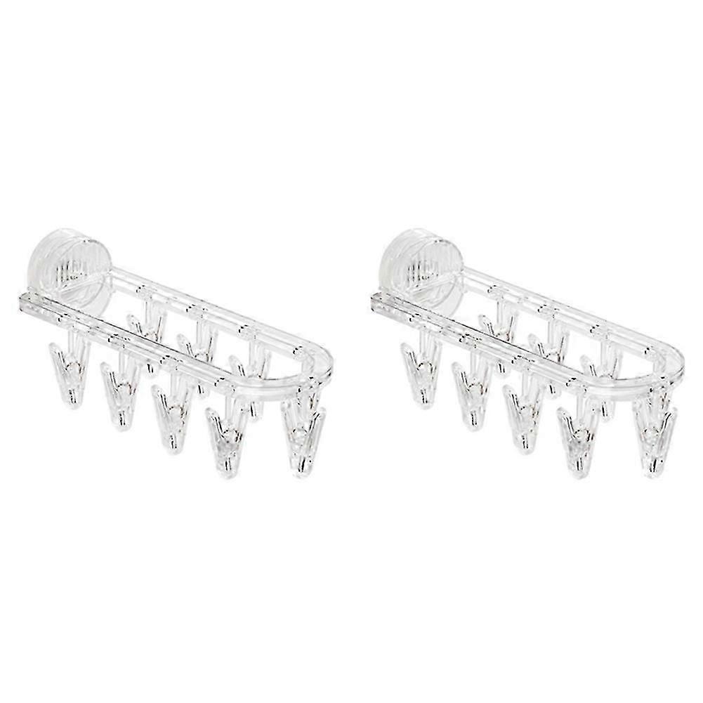2pc Bathroom Suction Cup Drying Rack Folding Socks Drying Rack Household Clothes Rack Multi Clip Dr