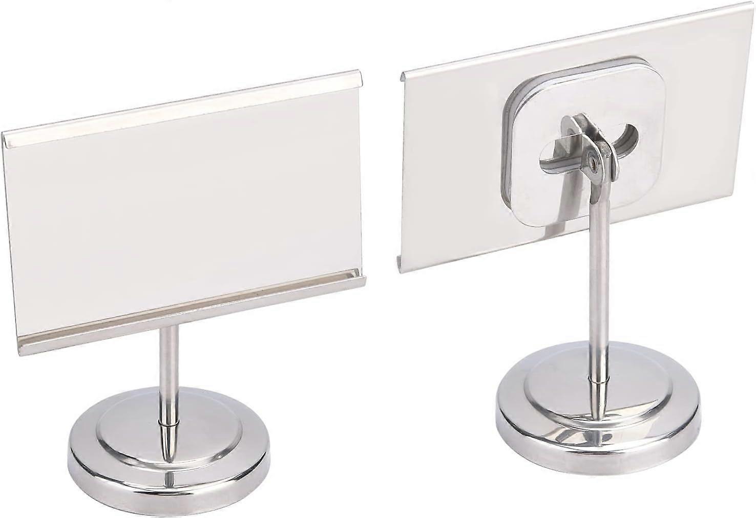 2 Pcs Stainless Steel Business Card Holders Desktop Card Display Holders Table Name Card Holder with Base for Desk Office Business Card Display