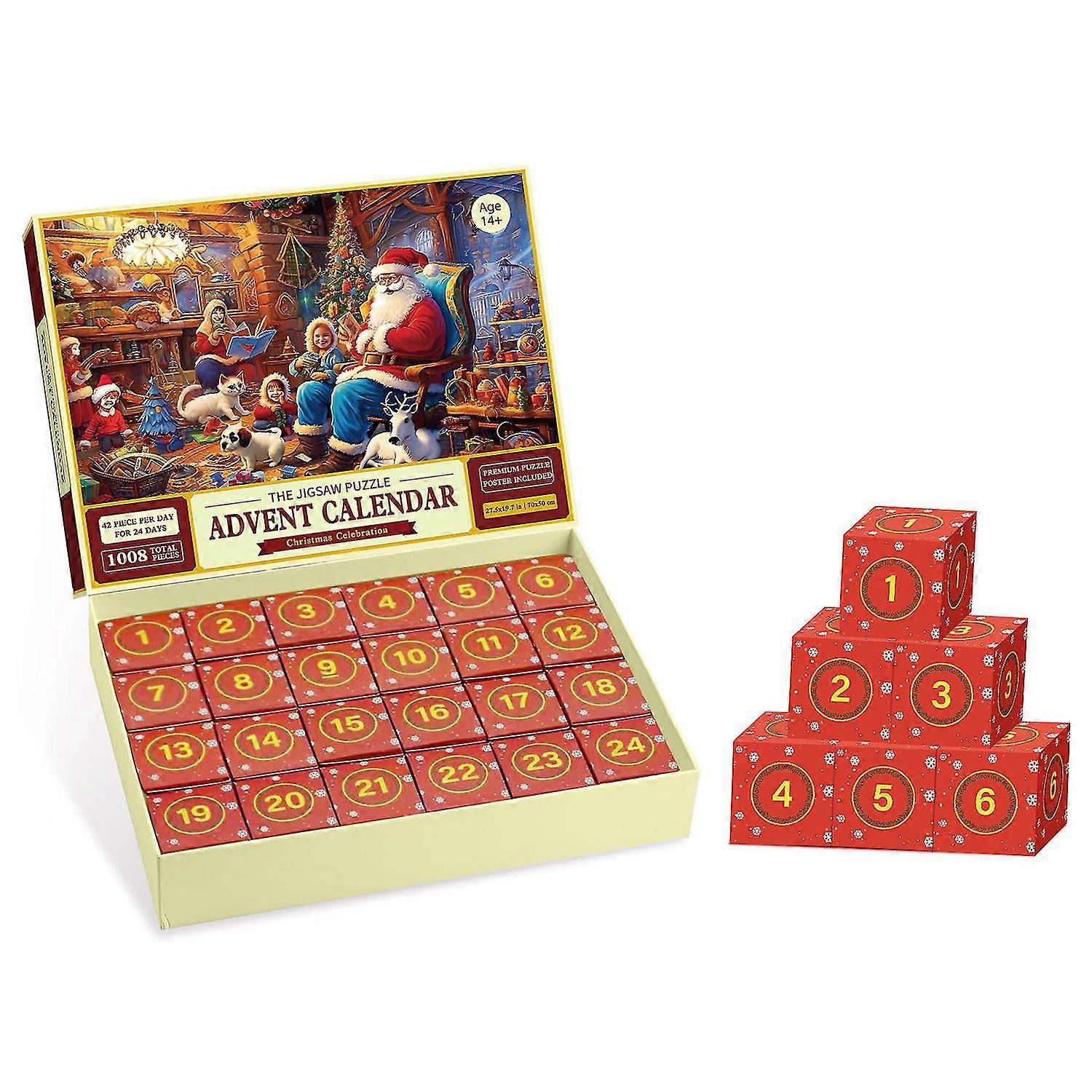 Puzzle Advent Calendar 2023, 1008 Pieces Puzzle 24 Days Christmas Countdown Advent Calendars, Christmas Gift Idea For Kids Adult E