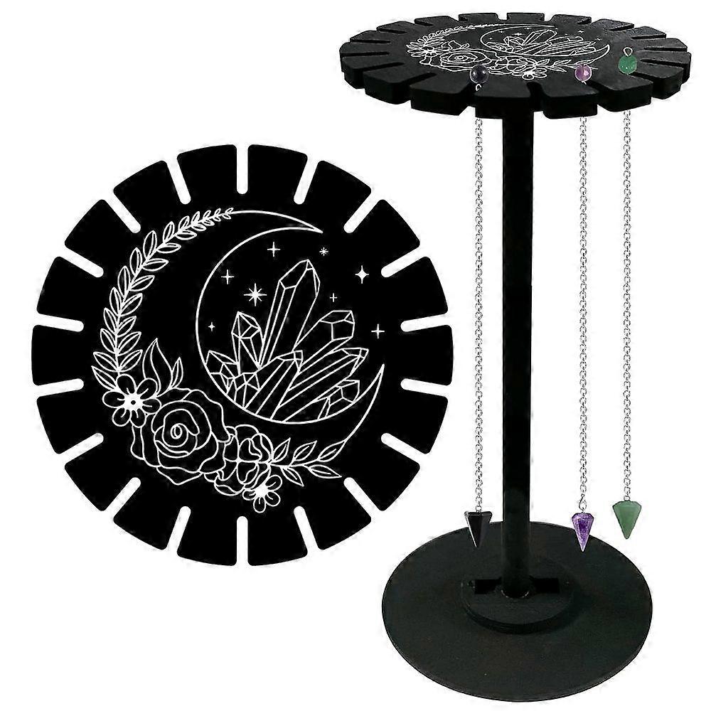 3Pcs Natural & Synthetic Mixed Gemstone Pointed Dowsing Pendulums with 1Set Wooden Wheel Display Shelf Moon 230~240mm