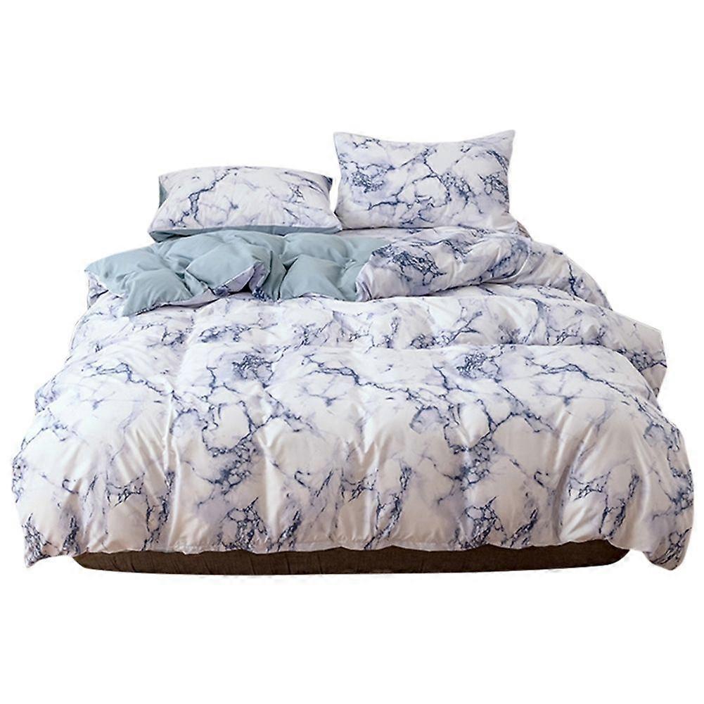 3Pcs Set Comfortable Quilt Cover Pillowcase Marbled Bedding Set AU Queen Size (Blue)