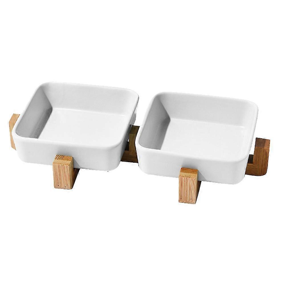 SquareBowl Ceramic Double BowlFood Bowl Dog Bowl