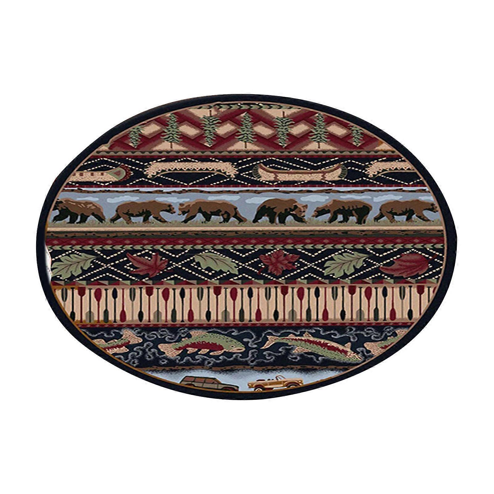 Round Carpet Retro Ethnic Type Floor Mat Stains Resistant Rug Enhancing Home Decoration And Comfortable Style 5