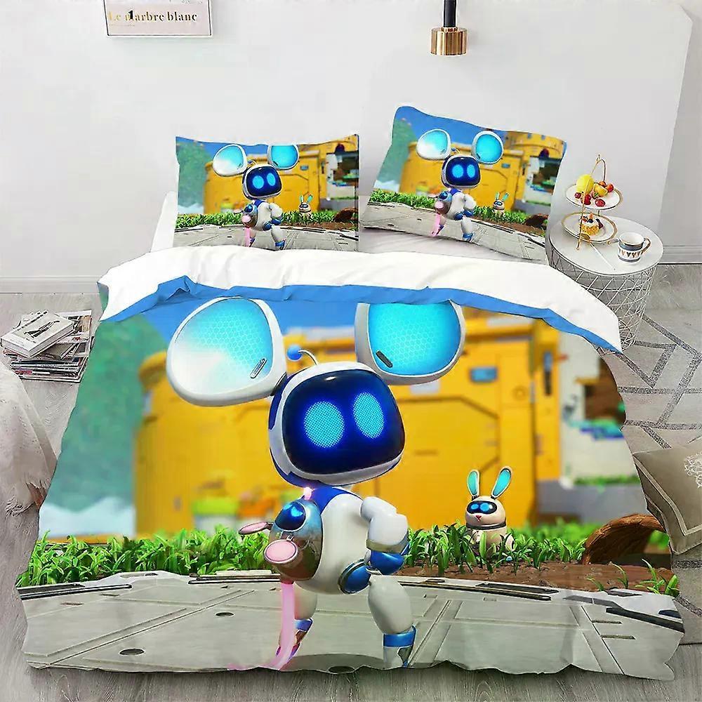 v590 ملاءات سرير Astro Bot مجموعة مفروشات كرتونية لطيفة مجموعة لحاف سرير مزدوج بسرير مزدوج بحجم كينغ مجموعة سرير للأولاد البالغين غطاء لحاف غرفة نوم غطاء وسادة كيس 3 قطع كن