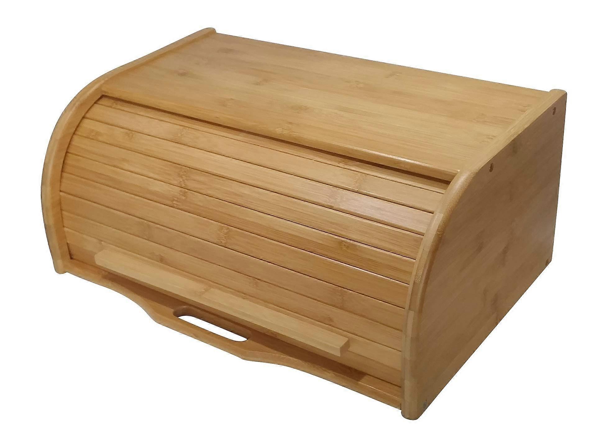 Wooden Roll-Top Natural Finish Bamboo Bread Box for Kitchen Countertop Large Size
