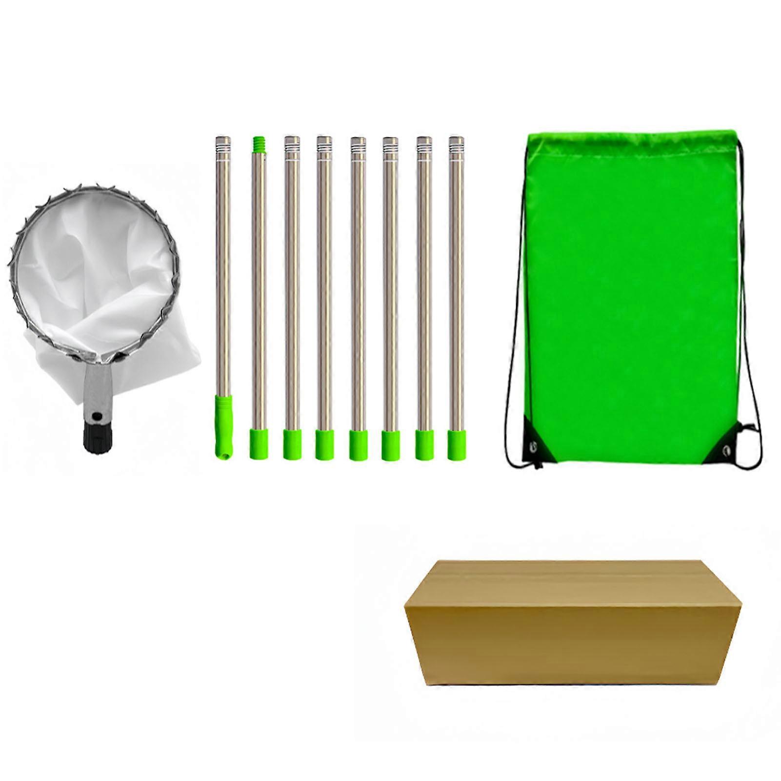 Fruit Picker Pole Tool with Bag Telescoping Adjustable Long Handle Stainless Steel for Apple Orange Tree 3.2meter 8 Section