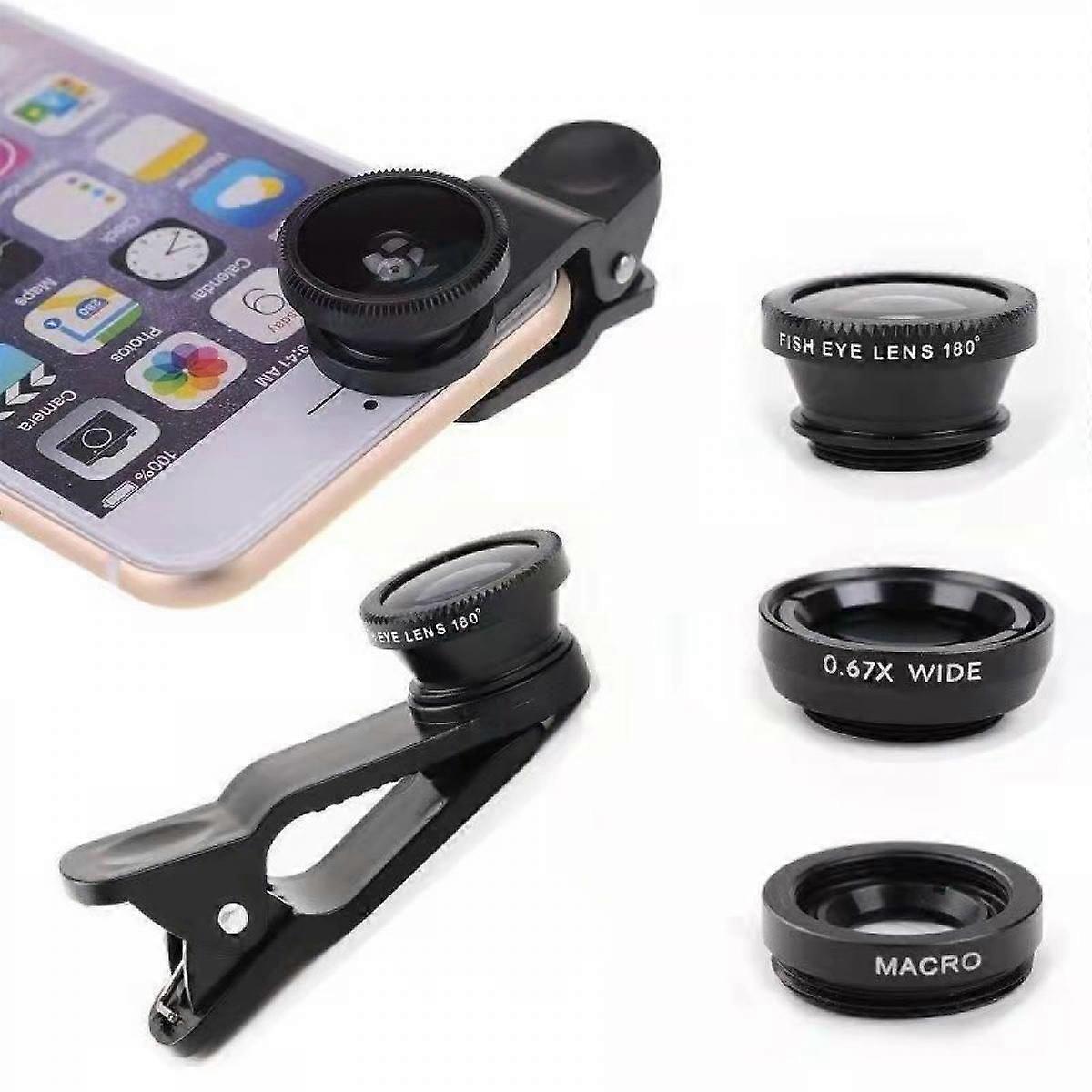 Universal Clip Lens 3 In 1 Fish Eye Wide Angle Camera Lens Kit