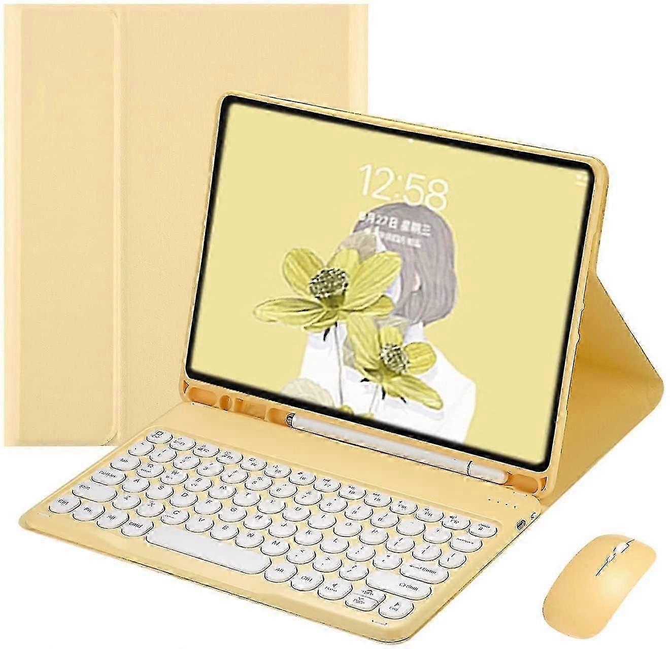 Ipad Keyboard Case With Mouse Retro Round Key Caps Detachable