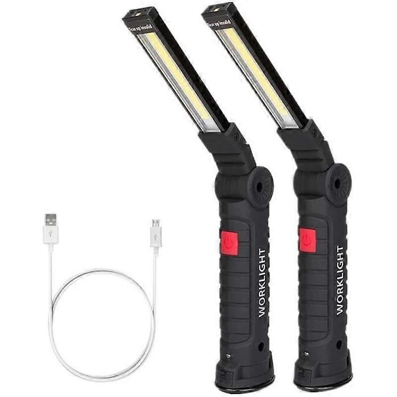 Rechargeable Work Light COB Workshop Lamp Torch Flashlight with Magnetic Base 5 Modes White LightRed