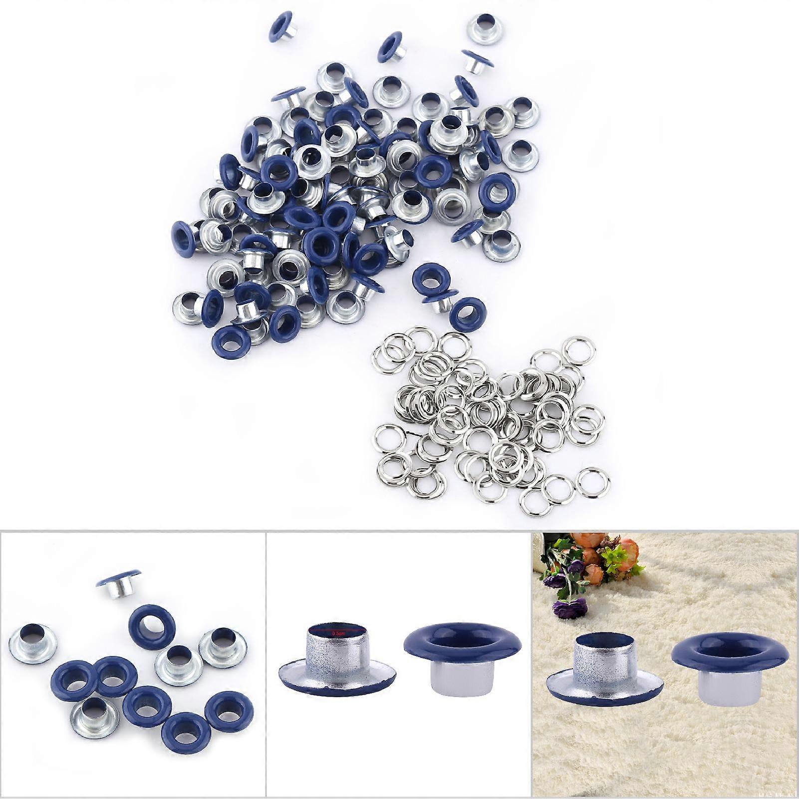 100 Sets 5mm Dark Blue Metallic Eyelets with Washers for Craft
