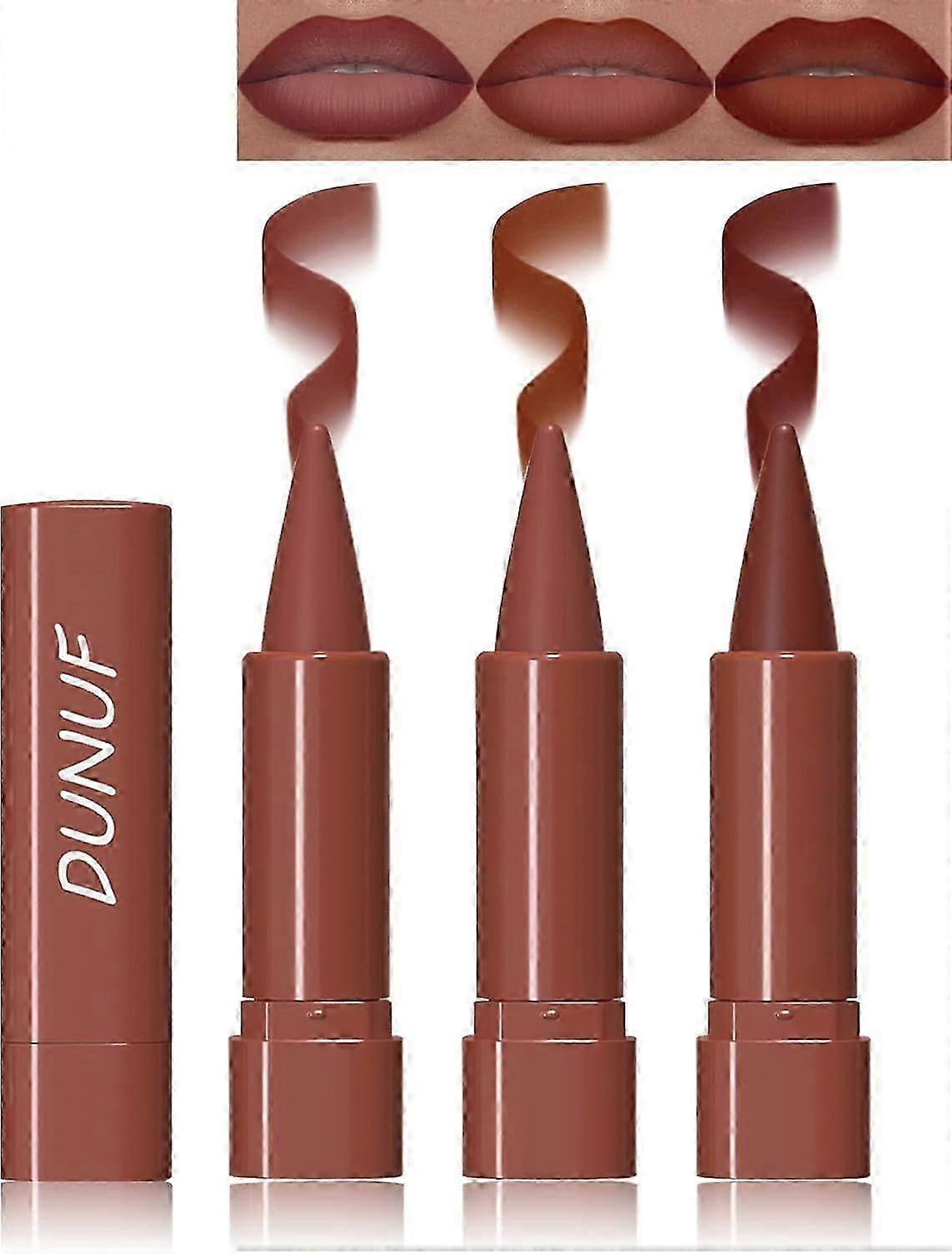 3 Colors Nude Matte Gradient Lipstick and Lip Liner Set, High Pigmented Velvet Smooth Red Lip Crayon Liner Makeup Pen, Long Lasting Smudge Proof