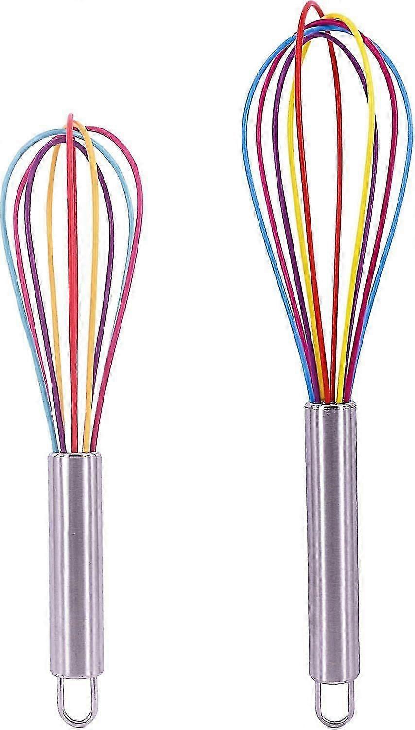 2 Pcs Silicone Whisk Set, Rainbow Whisk Non Stick Hand Whisk Mini Silicone Balloon Whisk Small Plastic Stirrer