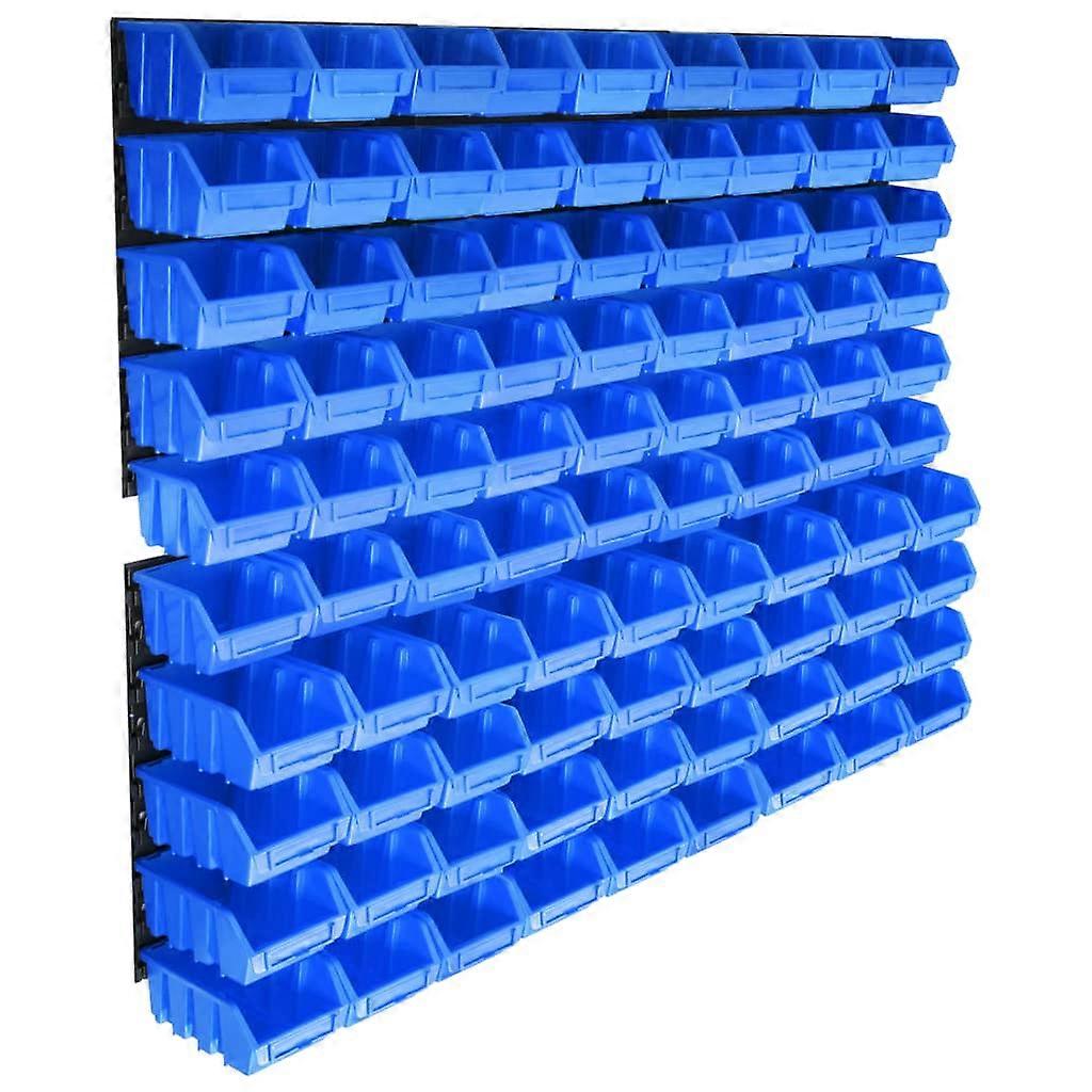 96 pcs. Container set for small parts with wall plates blue