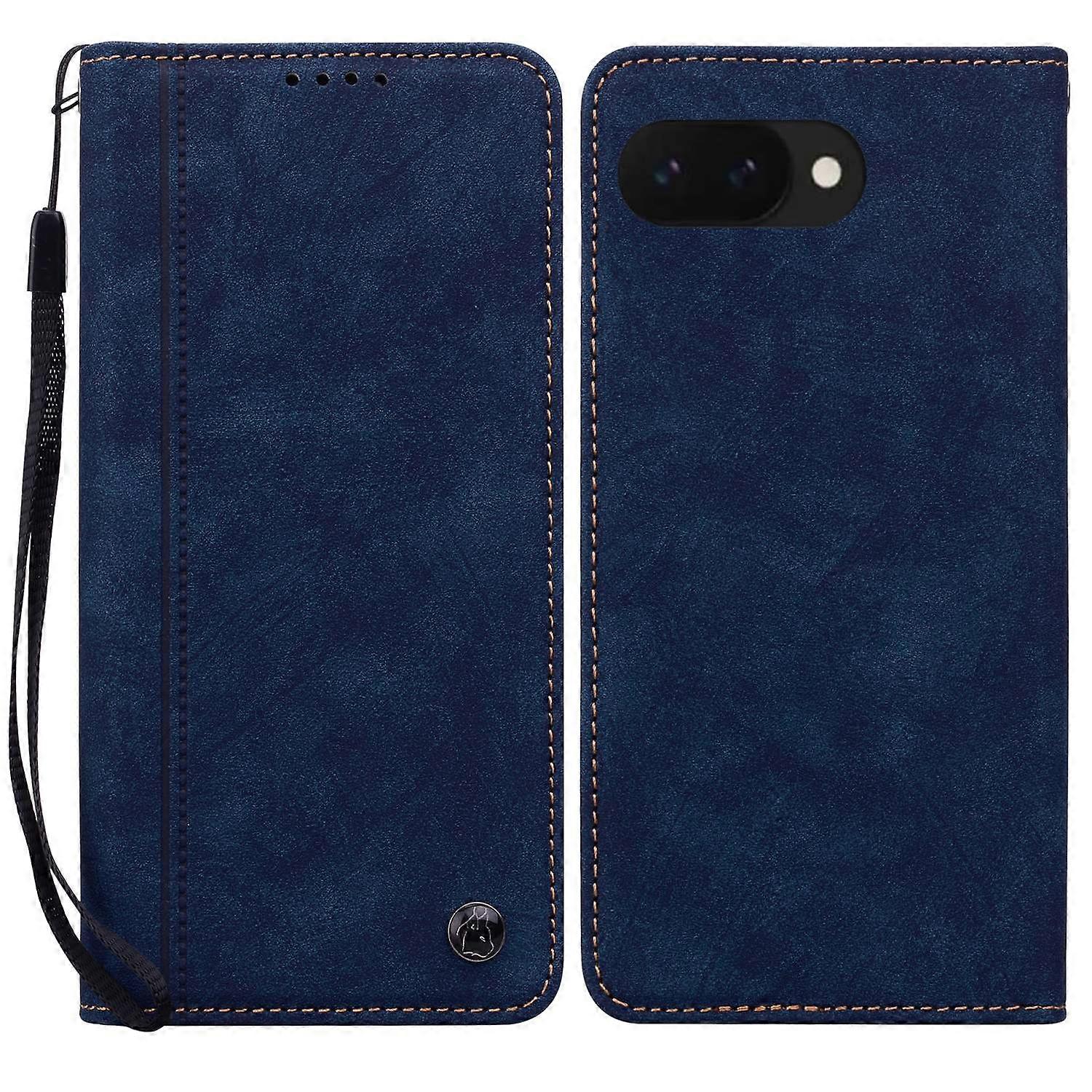 For Google Pixel 9a Case Lines Pattern Wallet Leather Phone Cover with Strap - Blue