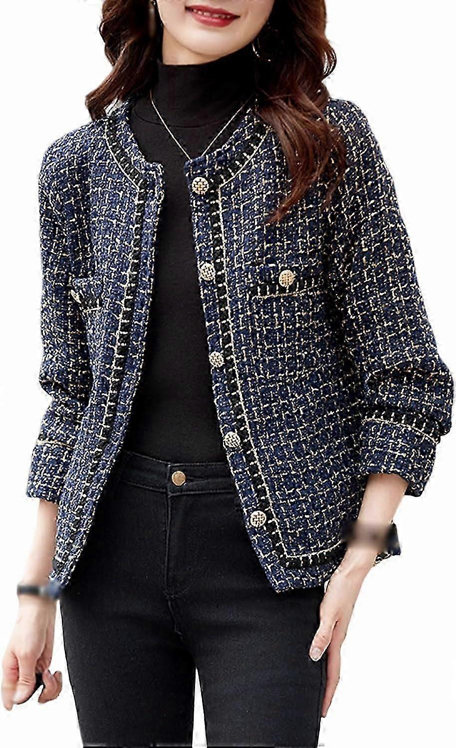 Giacca in tweed alla moda da donna Button Short Open Front Giacca corta casual a maniche lunghe