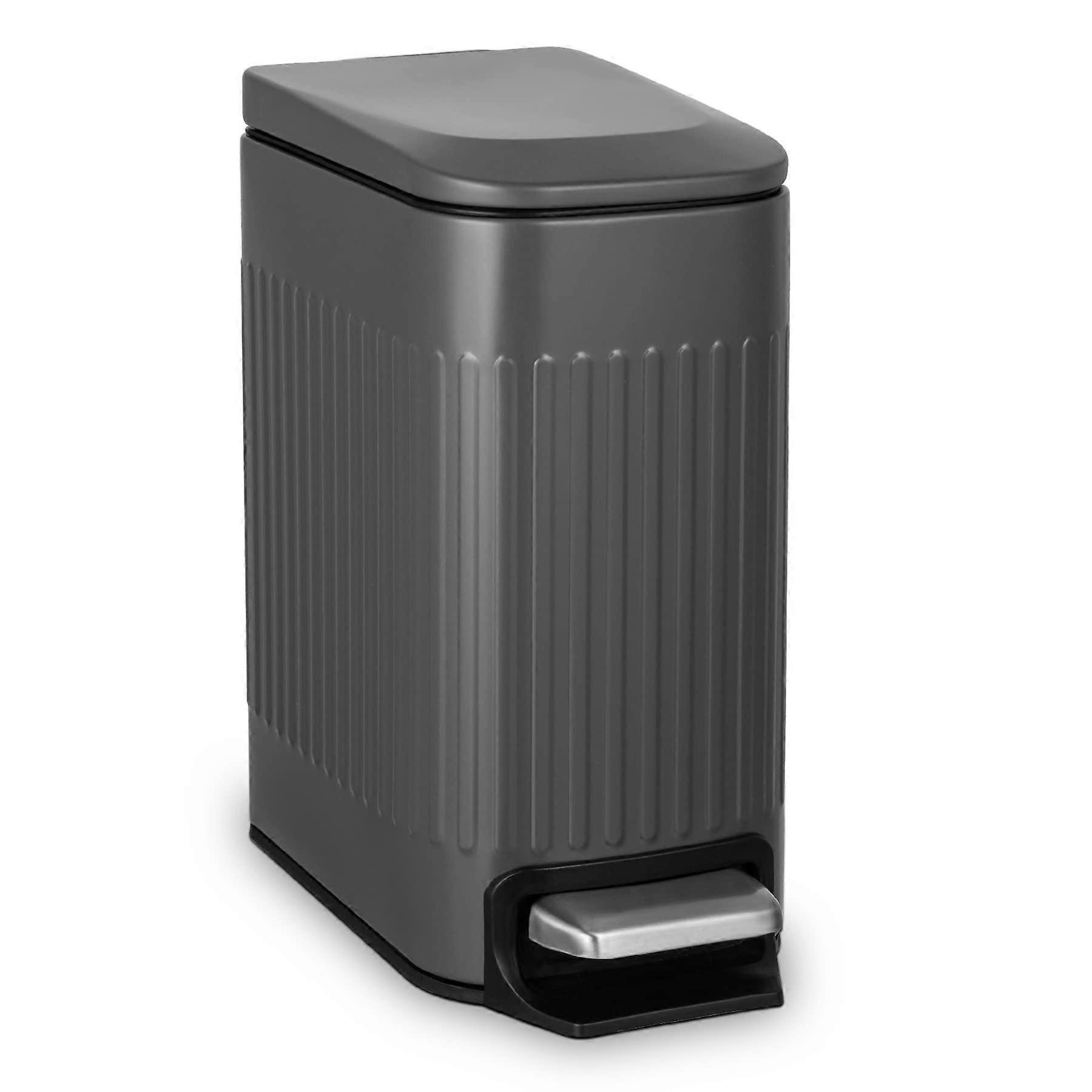 Small 1.6 Gallon Grey Stainless Steel Trash Can with Removable Inner Bucket and Hands-Free Step Pedal Design
