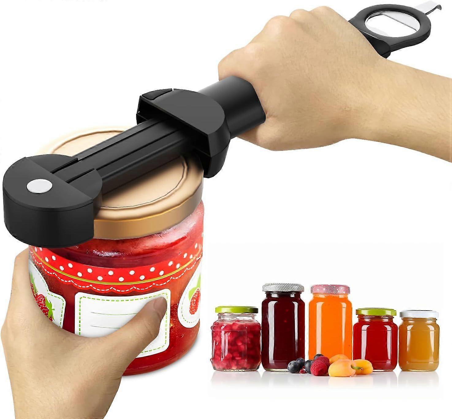 Bottle Opener for Arthritis - Multifunctional Magnetic Can Opener & Jar Gripper for Weak Hands (Black)