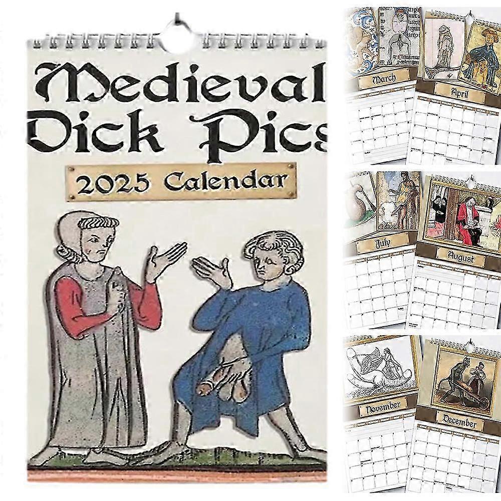 صور ديك في العصور الوسطى 2025 التقويم ، تقويمات حائط ديك غريبة في العصور الوسطى 2025 هدية مضحكة