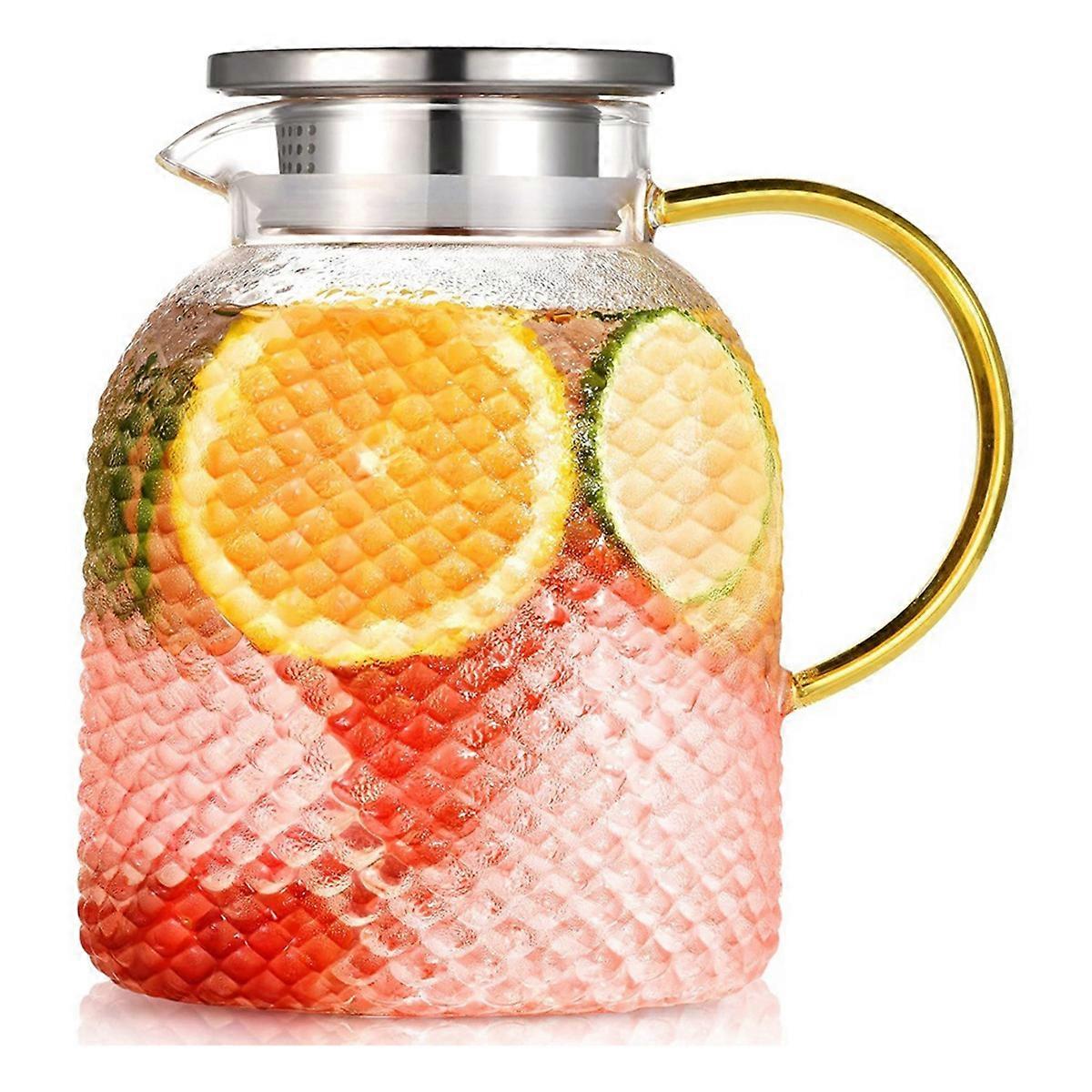 Glass Pitcher, 50oz Glass Pitcher with Lid and Spout