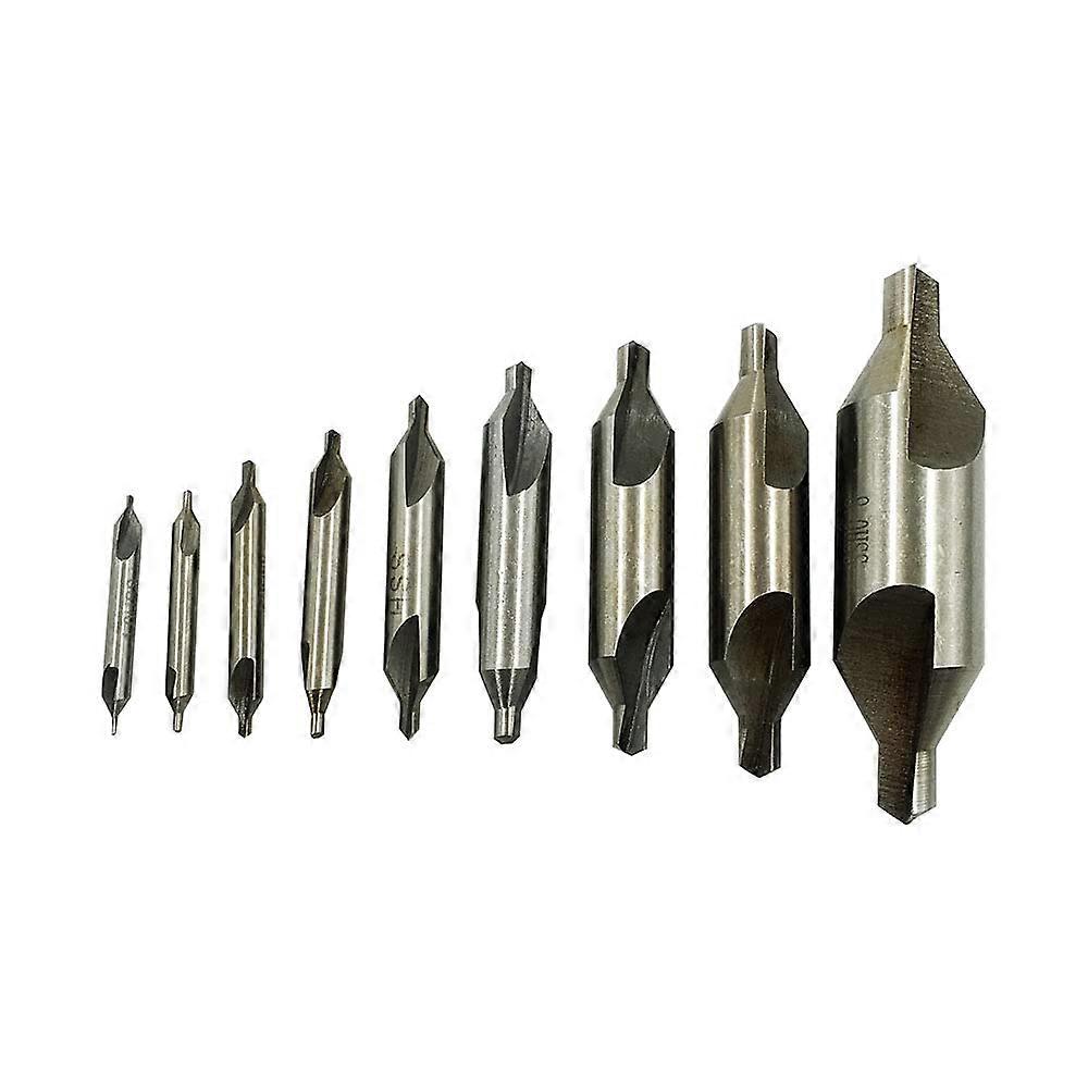 60° Center Drill Countersink Lathe Bit Set 9 Pcs HSS Stainless Steel Tools 1mm to 8mm Sizes for Metalworking
