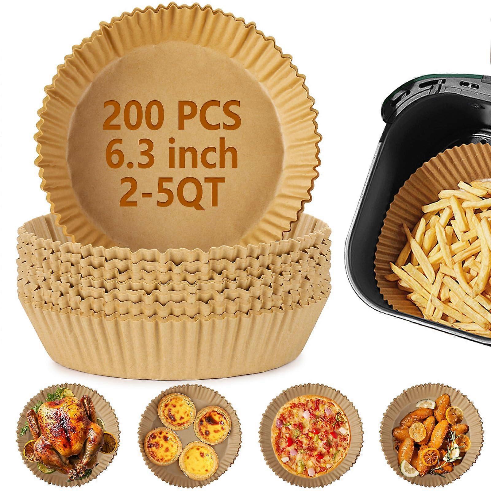 200Pcs Air Fryer Disposable Paper Liners, 6.3 Inch Round Non-Stick Parchment Paper for Baking, Roasting, and Microwave Use