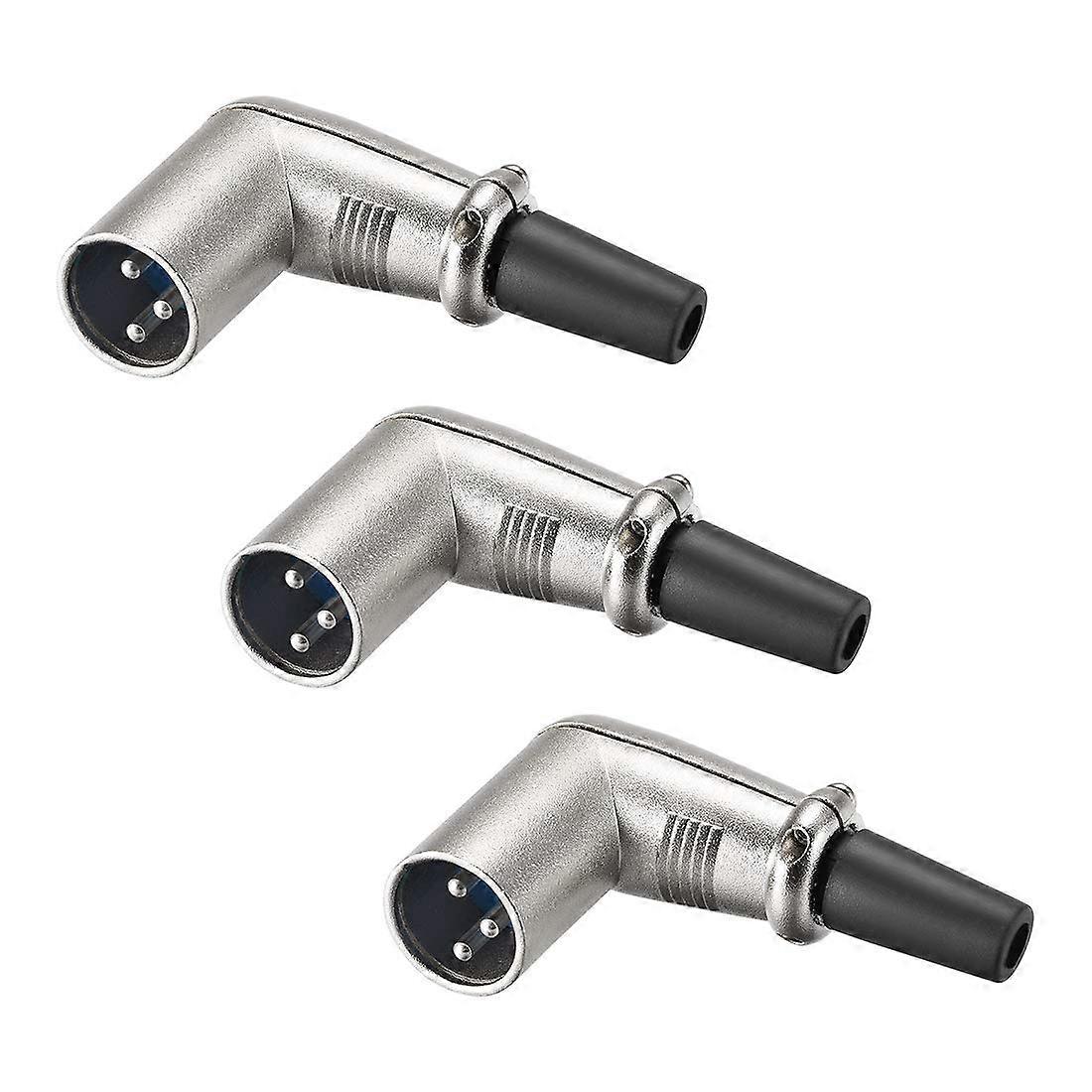 3-Pin XLR Male Right Angle Connector 3-Pack, Silver Tone, Microphone Cable Plug, XLR Audio Socket