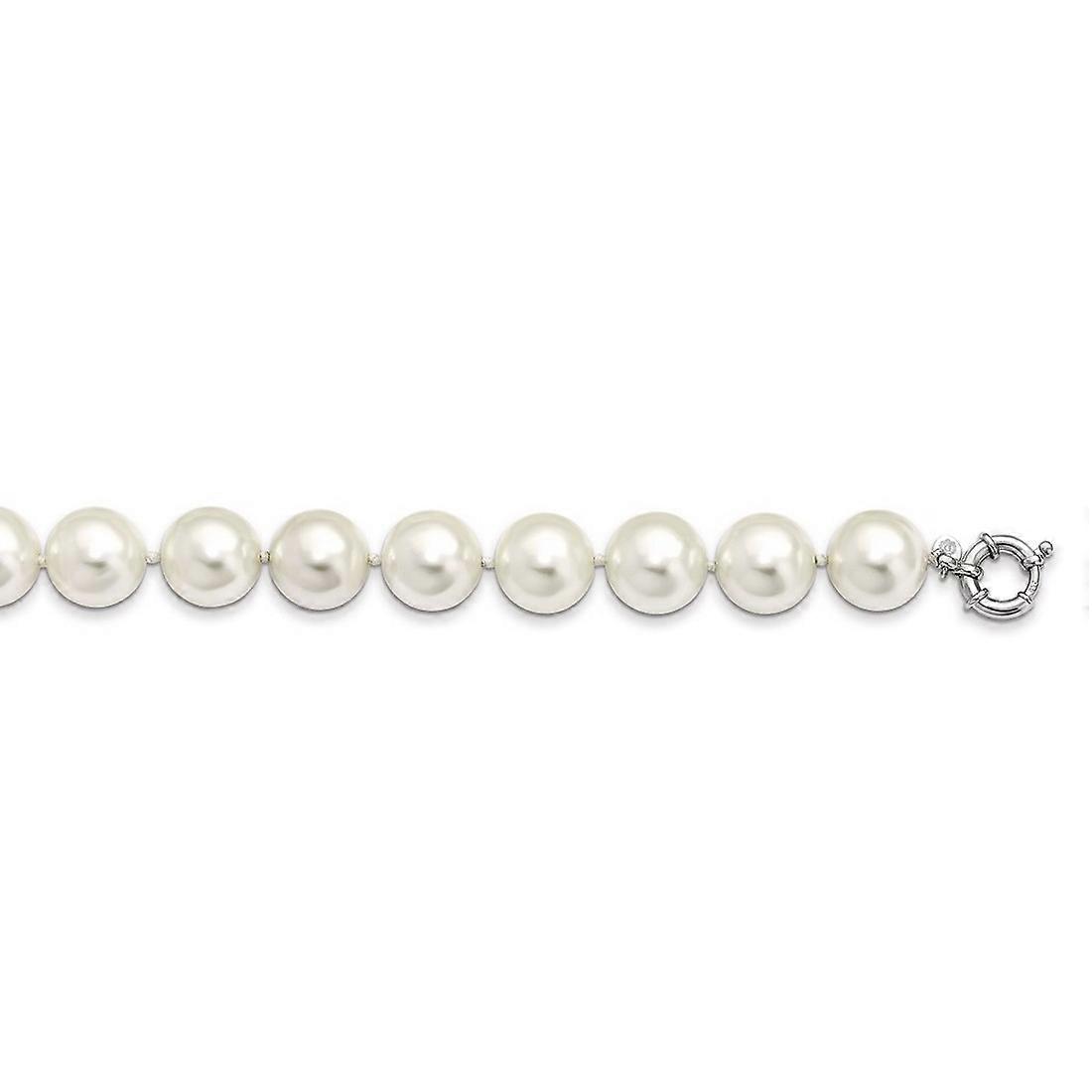 925 Sterling Silver Polished Hand knotted Fancy Spring Lock Closure Majestik Rhodium Plated16 17mm White Simulated Shell