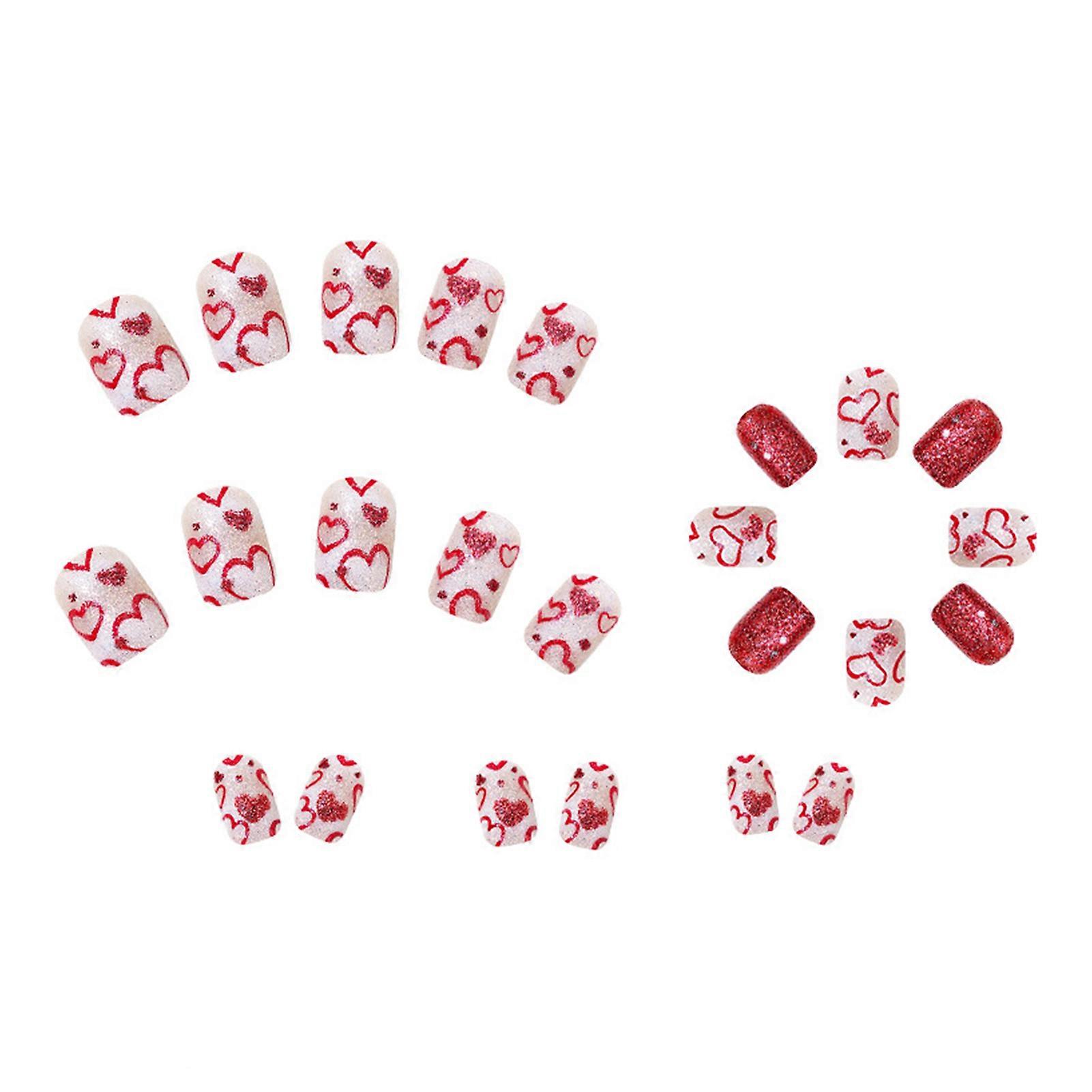Valentine's Square Fake Nails with Glitter No Bad Smell Environmentally Friendly