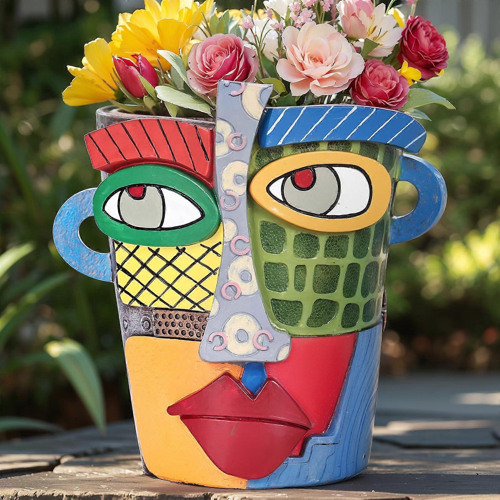 Colorful Face Planter Large Abstract Head Planters with Drainage for Indoor Succulent Pots Unique Home Decor