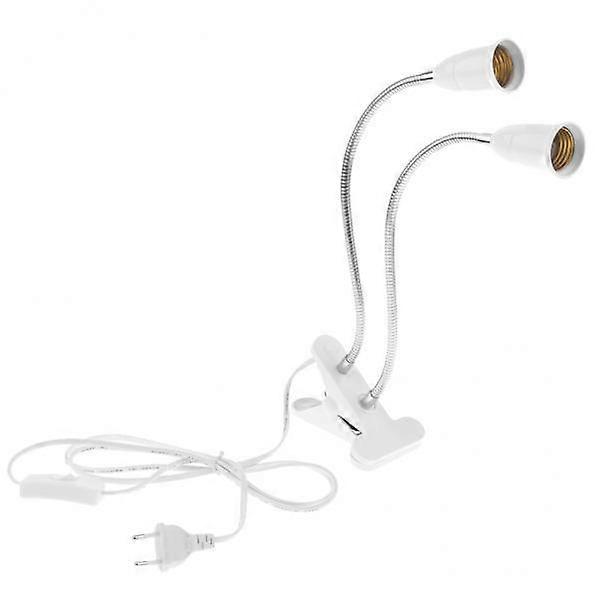2xEU Plug E27 2-head Clip on Reading Light Base Desk Reading Lamp Socket White