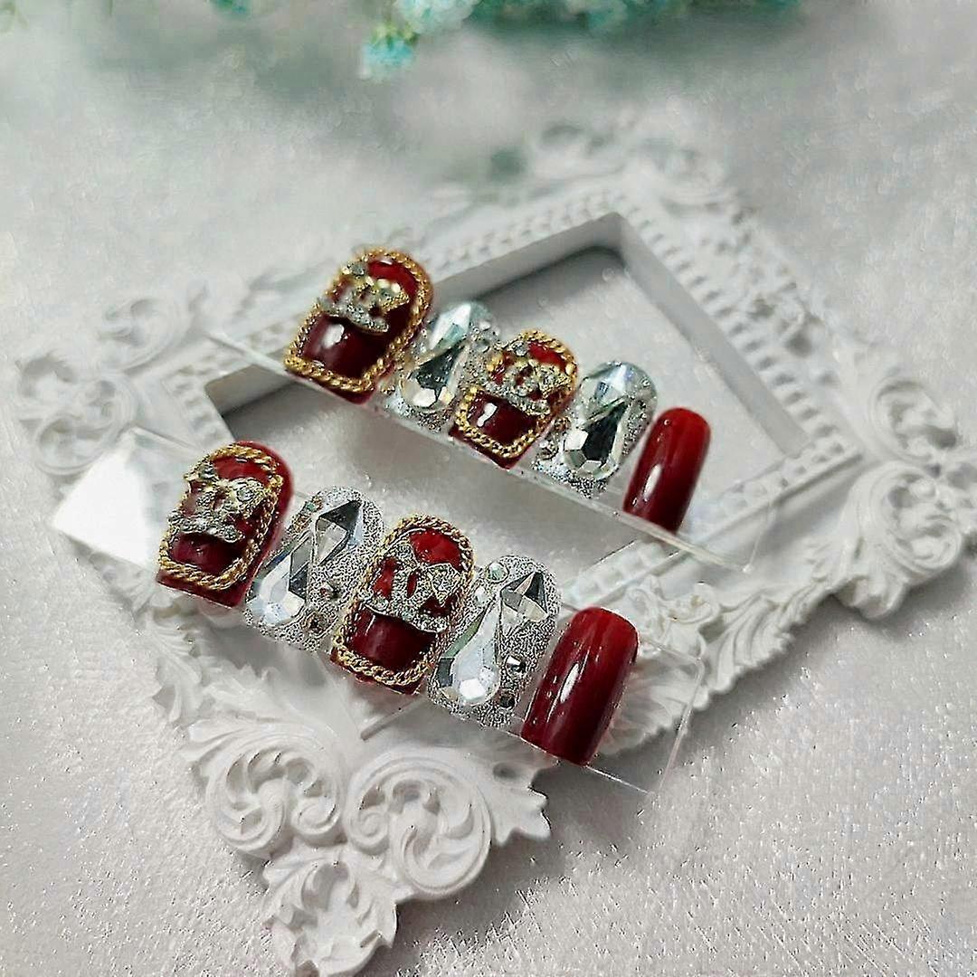 24pcs Removable Red Wine Nail Patch Glue Type Mid Length Fashion Manicure for Effortless Beauty and Time-Saving Solutions