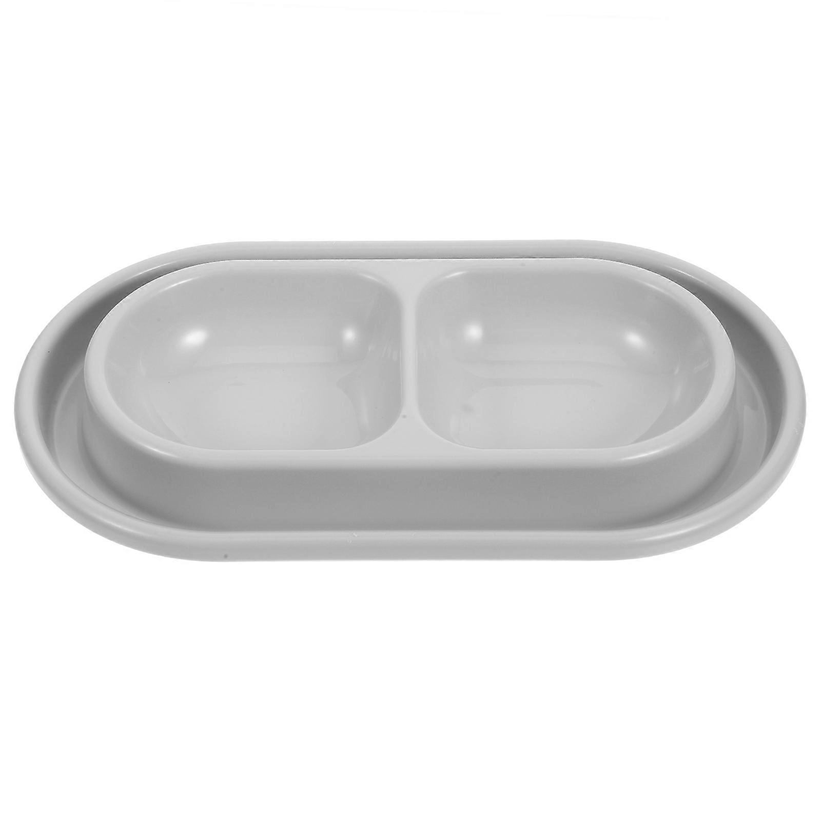 Grey PP Pet Bowl Set with Dual Bowls for Dog and Cat Food Water Dispensing Fits Small to Medium