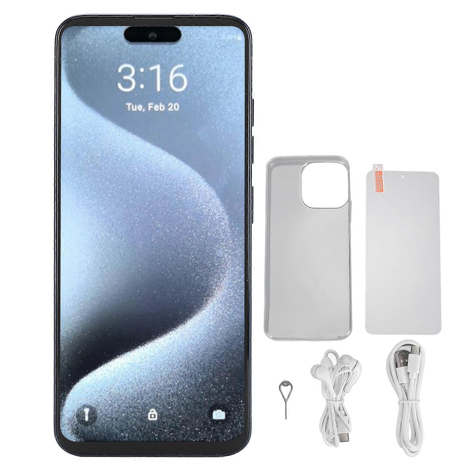I15 Pro Max Ultra Thin 4G Smartphone 6.79 Inch HD Display 1440x3200 8GB 128GB 8MP 32MP Camera 7800mAh Battery Dual SIM Dual Standby for Android 13 Bl