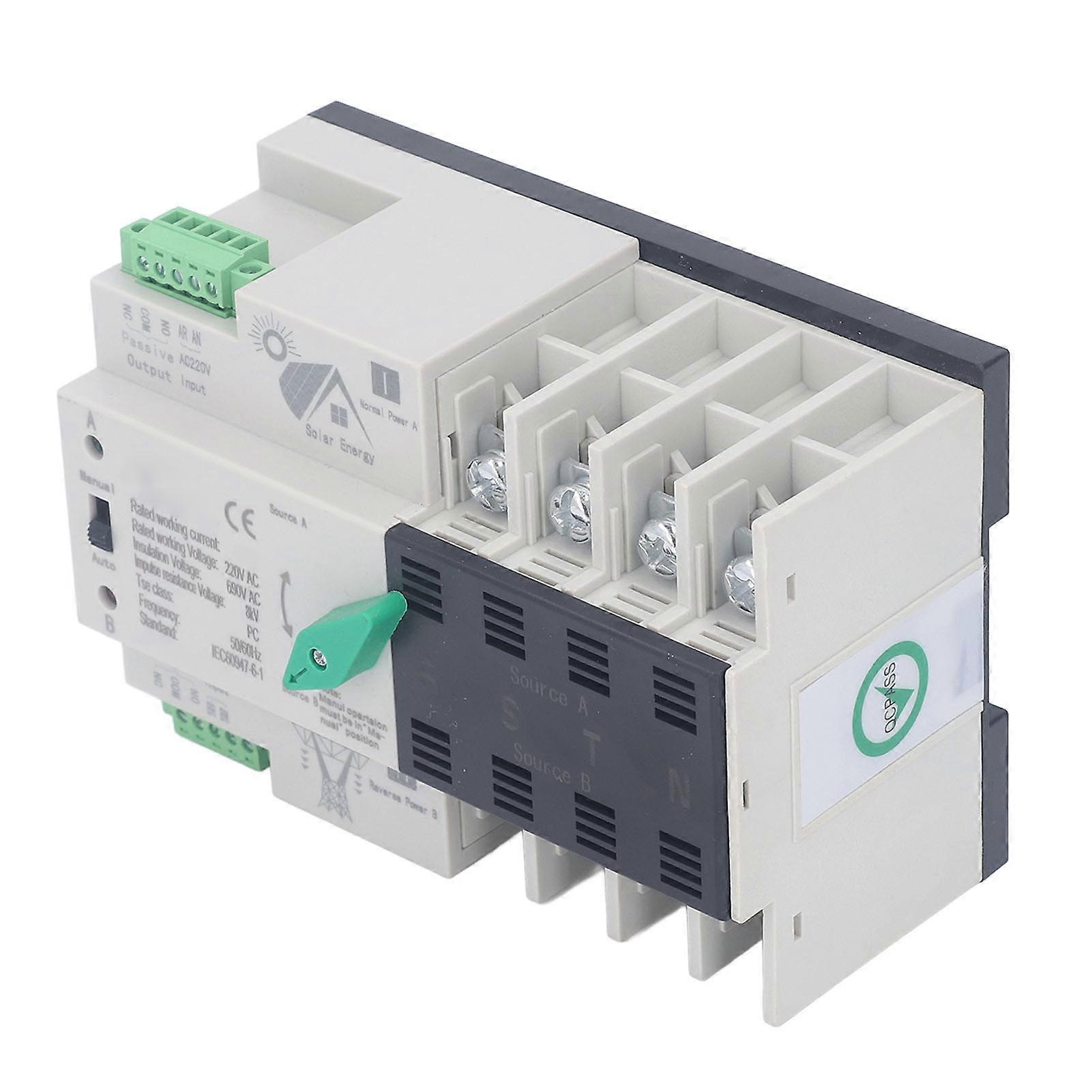 Dual Power Automatic Transfer Switch 4P ATS Electrical Selector Switch 35mm Rail Mount Changeover Switch AC220V 100A 