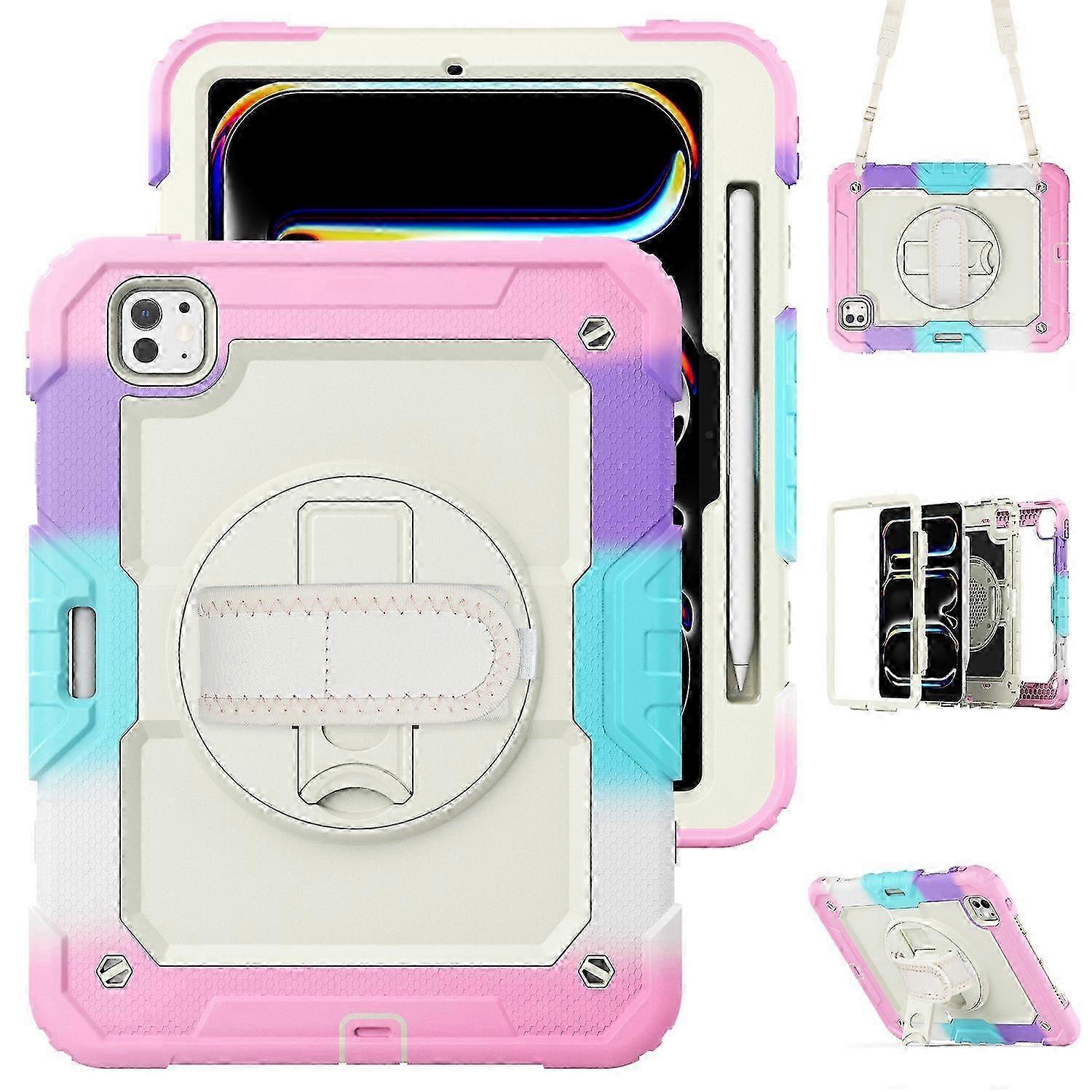 Rotating Kickstand Case for Tablet 11 (2024) with Shoulder Strap and Screen Protector
