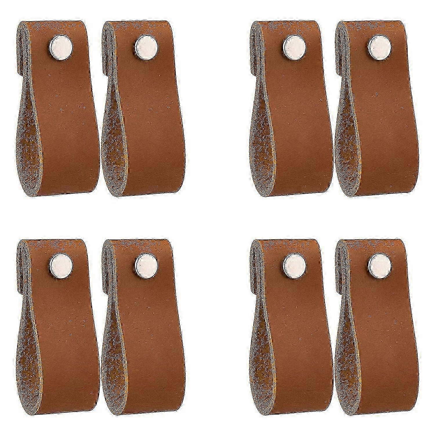 レザードロワープルキャビネットドア用の8個の手作りピュアレザーハンドル