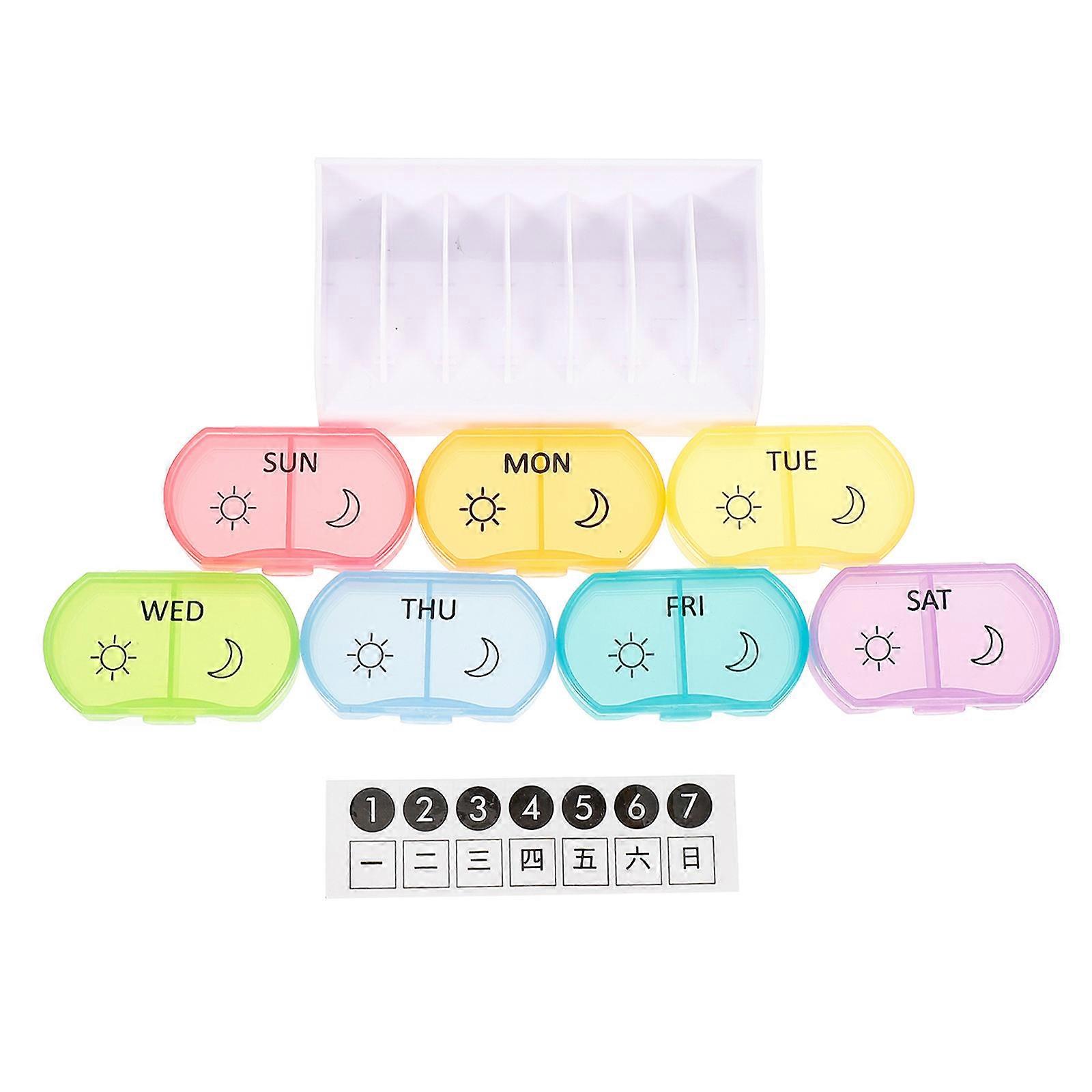 Week Pill Organizer Portable Plastic Medicine Storage Box Home Office Use 10x6cm Simple Style Color Base 1Pack