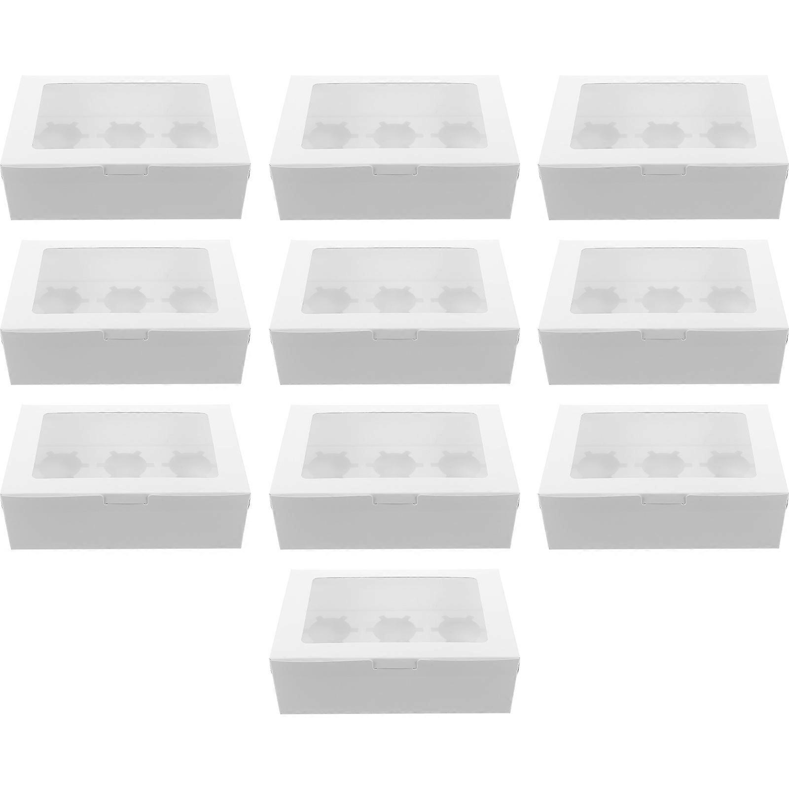 Cupcake Carrier Box White Rectangular Simple Design For Bakery Products Baking Goods Storage 23.5X15.5X7.5CM 10Pcs