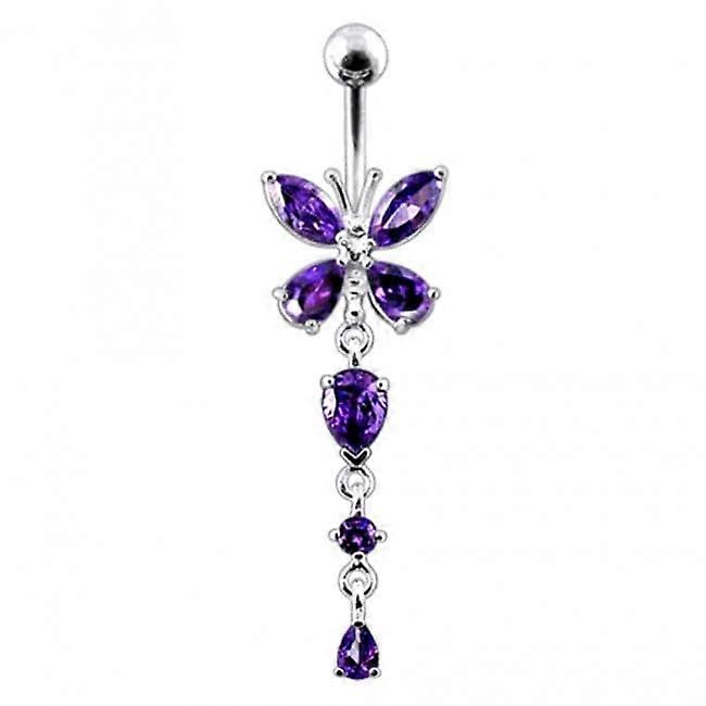 Silver Butterfly Dangling Belly Ring
