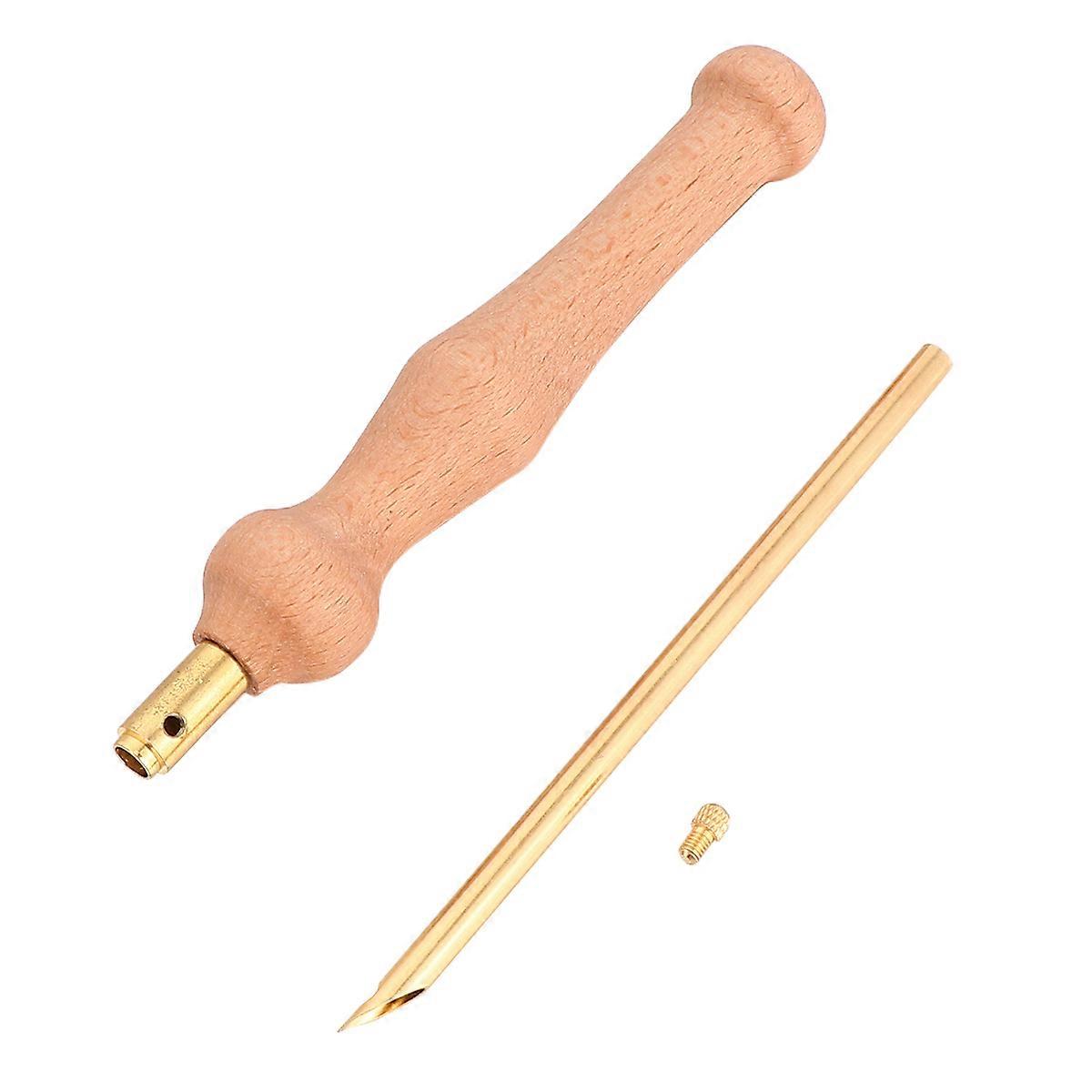 Embroidery Needle Threading Tool Copper Material for Crafts Light Brown 15 x 2 Cm Round Handle 1 Set