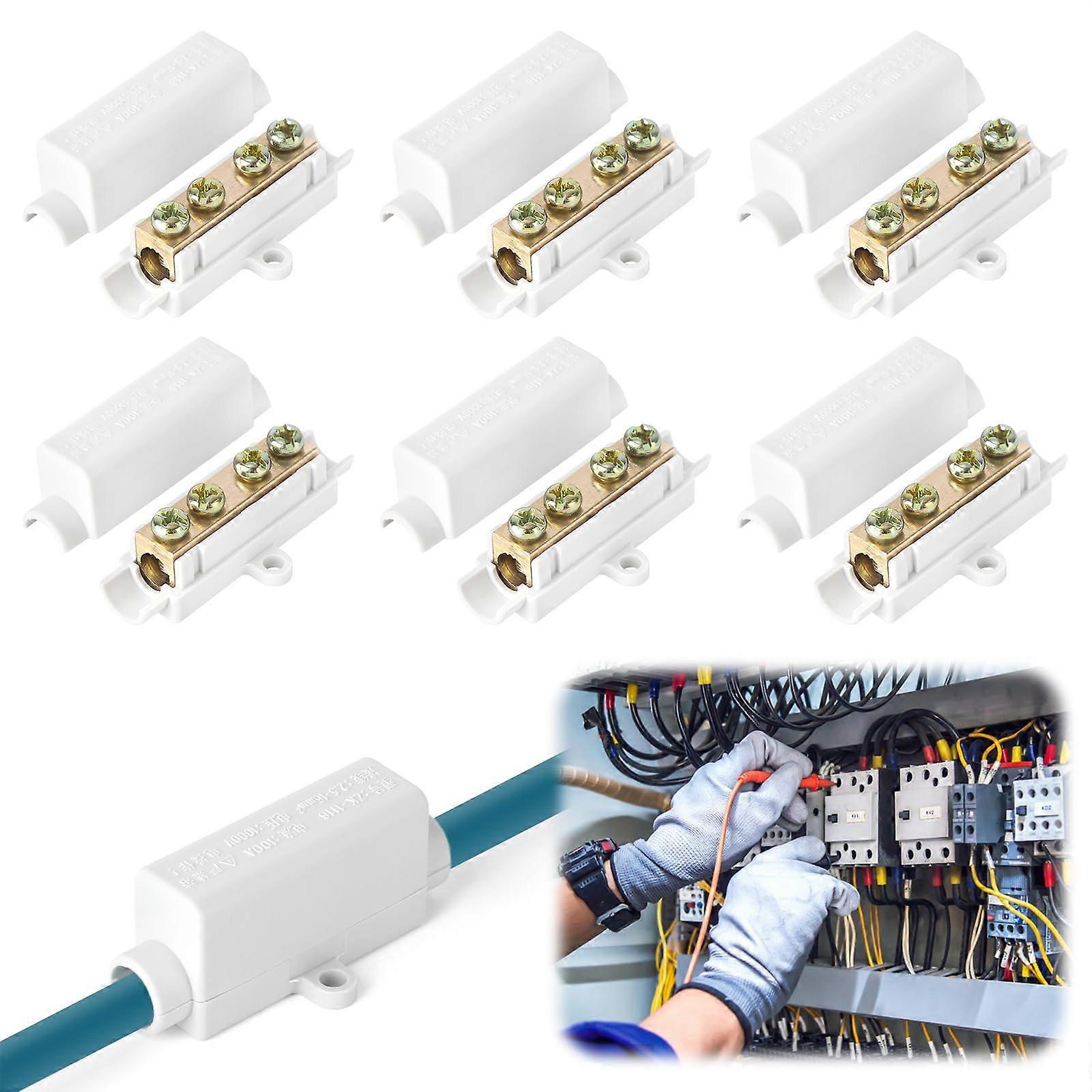 Wire Connector 2.5-16 mm2, Pack of 6, Brass Terminal Strip, ABS Housing Terminal Block, 1000 V 100 A
