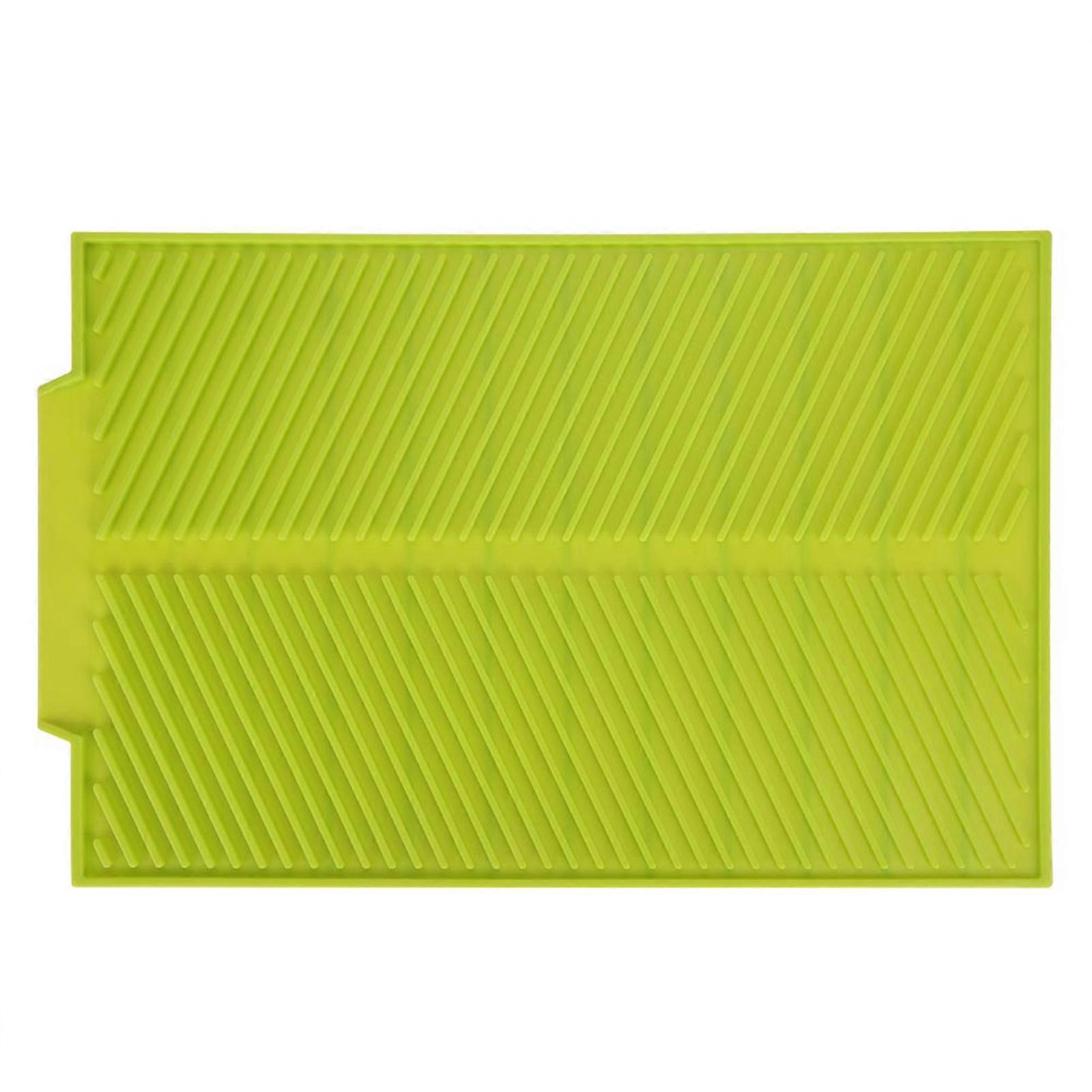 Rectangle Silicone Drain Mat Drying Dishes Pad Heat Resistant Slip proof Tray(Green)