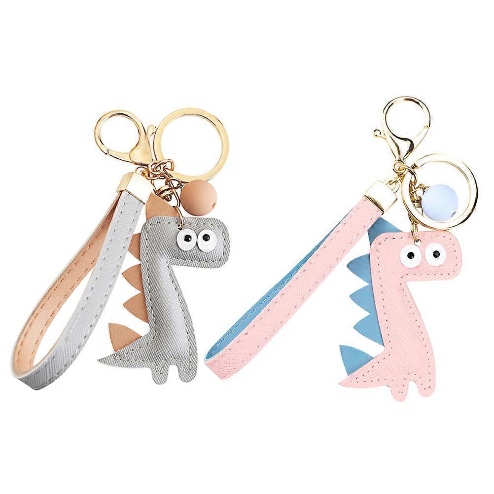 Dinosaur-Shaped Keychain Creative Bag Hanging Ornament Pu Leather Key Attachment Everyday Use 2Pcs